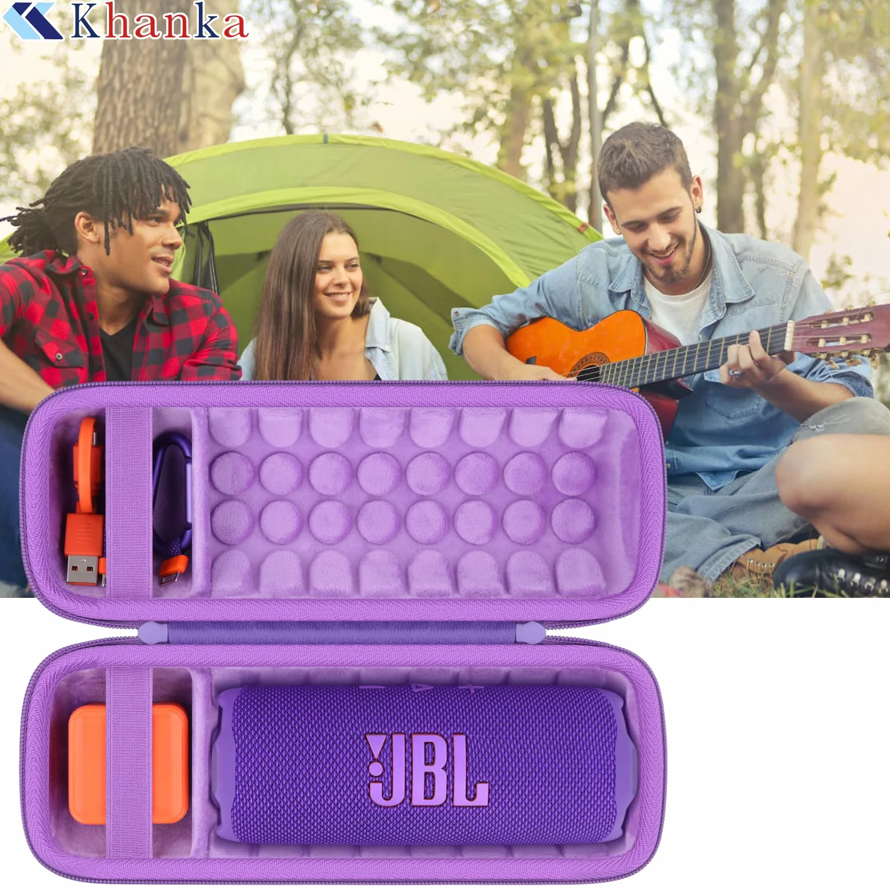 Khanka twarde etui wodoodporne do przenośnych głośników Bluetooth JBL Flip 7 / Flip 6, torebka podróżna i do przechowywania, tylko etui (Lila)