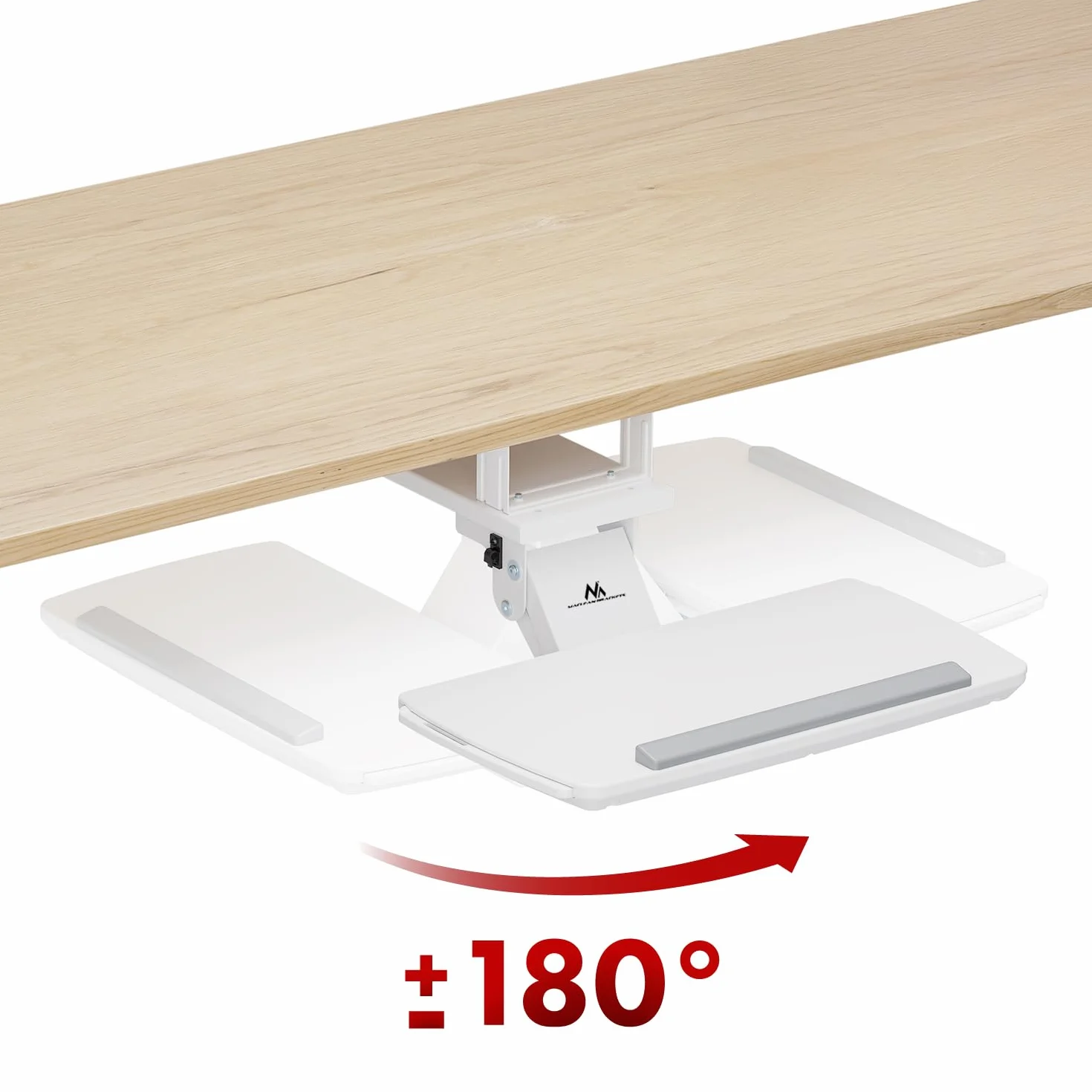 Podstawka pod klawiaturę Maclean z podstawką pod mysz | Regulowana wysokość, odchylana, obrotowa | Ergonomiczny uchwyt do biurek | Do 5 kg (Biały)