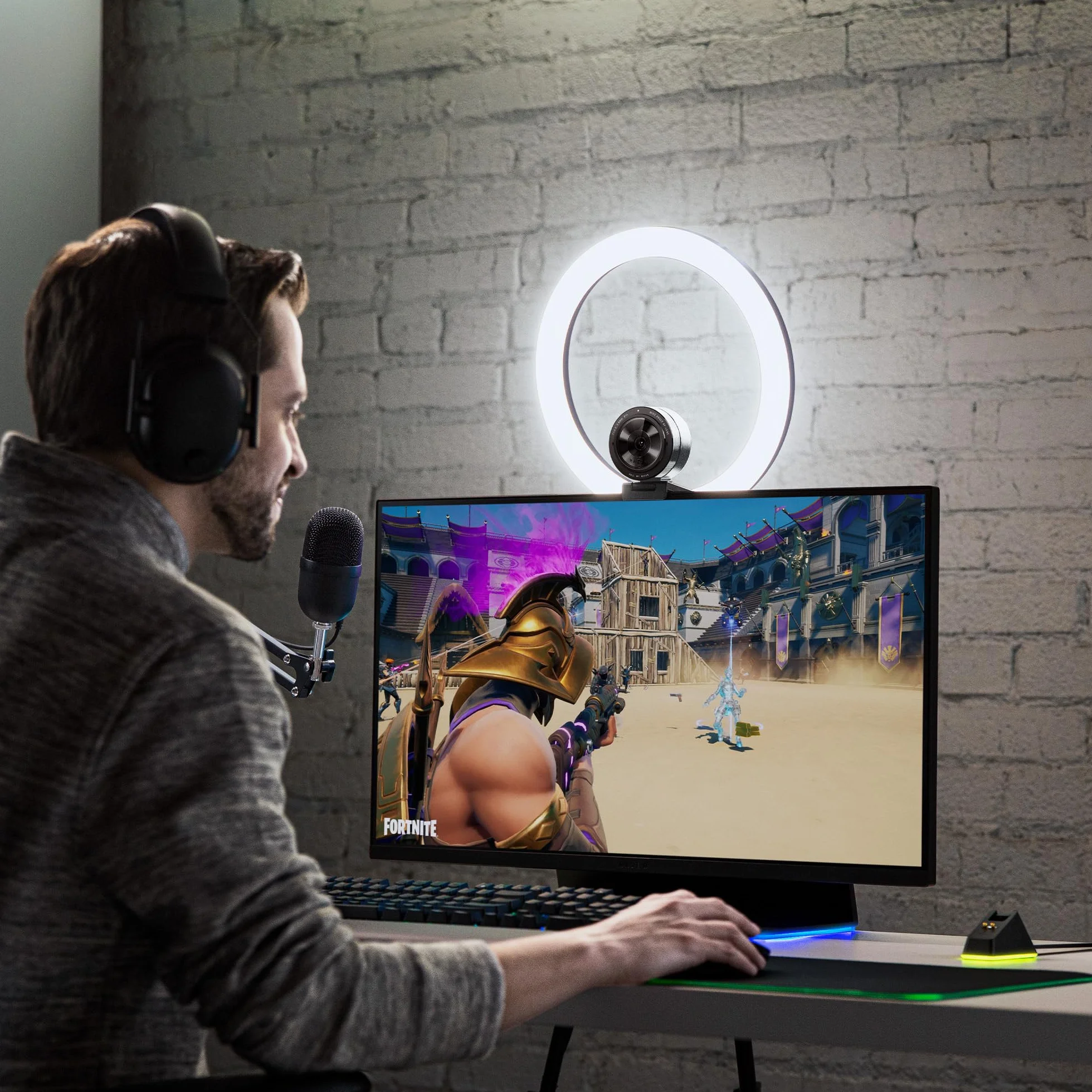 Razer Ring Light - 12-calowa lampa pierścieniowa LED USB + Statyw do streamingu z komputerów PC i urządzeń mobilnych (Regulowane spektrum światła, Wszechstronne opcje mocowania) Czarny