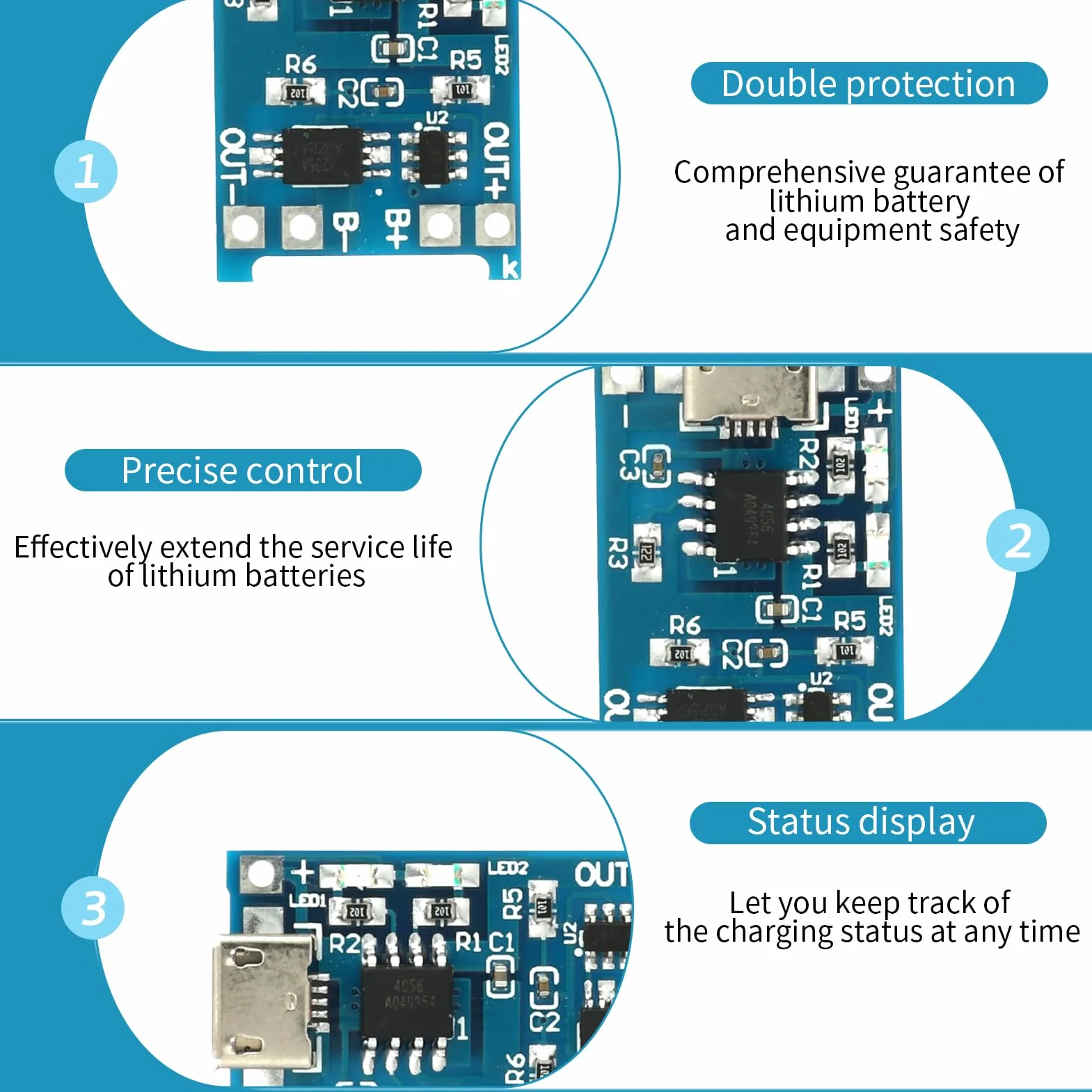 10 sztuk modułu ładowarki litowo-jonowej USB 5V 1A typu C, 6 sztuk uchwytów na baterie 3,7V z kablami podłączeniowymi, jednoszynowa płyta ładująca i podwójne funkcje ochronne (10 sztuk Micro USB +