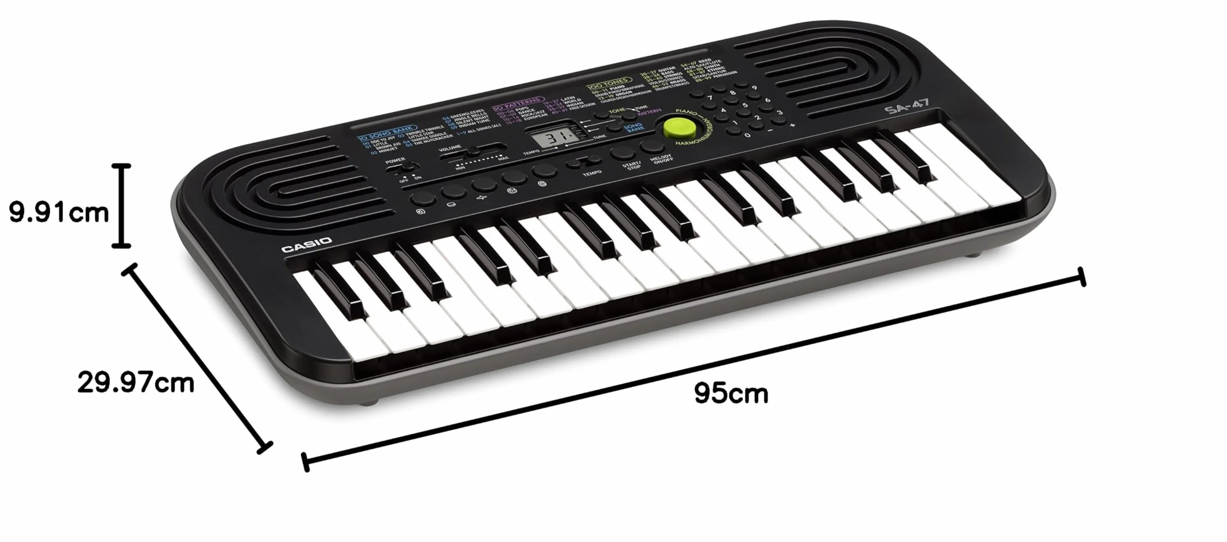 Casio - Klawiatura MIDI SA-47, 127 klawiszy, czarna, szara podstawa (127 klawiszy, 446 mm, 208 mm, 51 mm, 1 kg, DC)