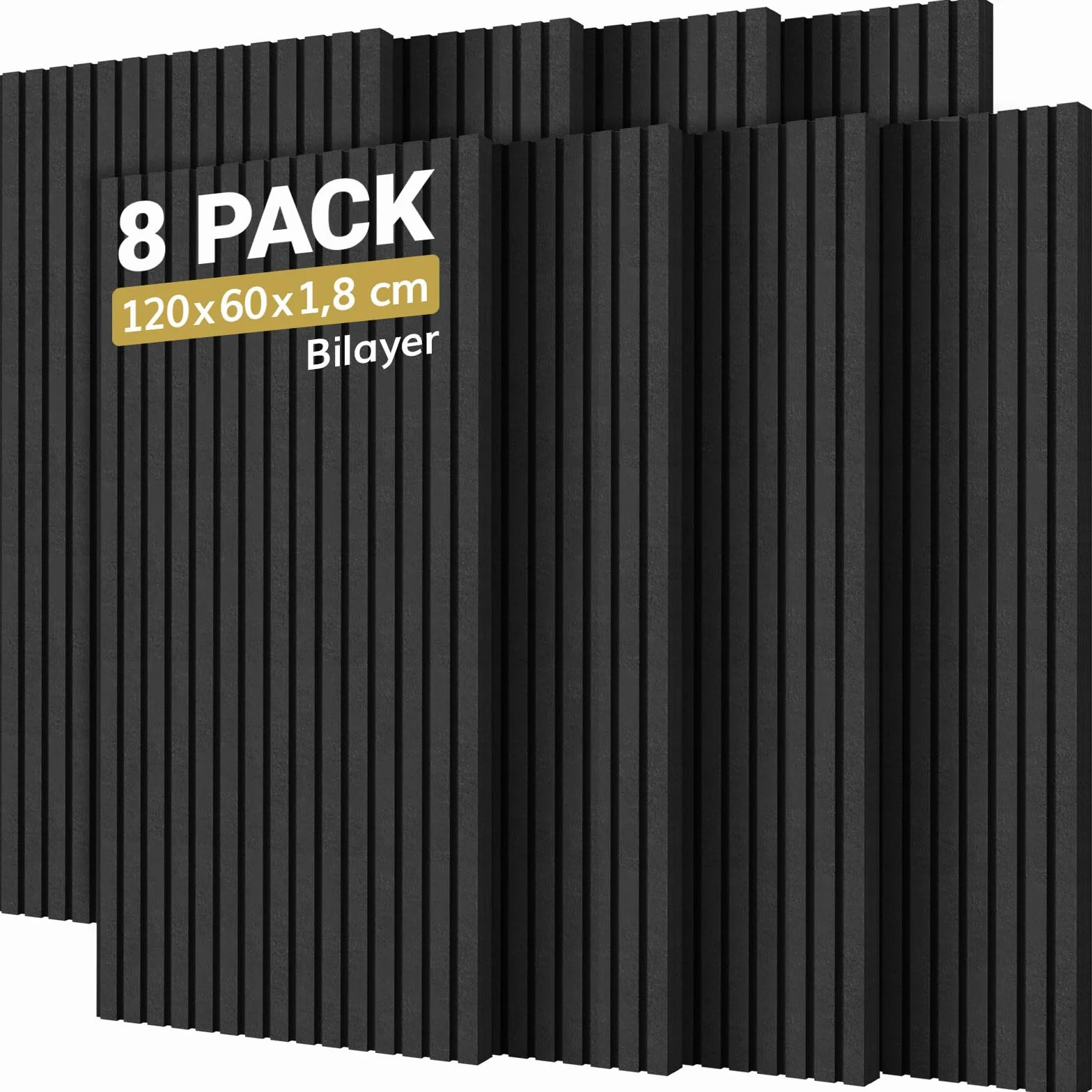TONOR 8-Pack Dwuwarstwowe Panele Akustyczne Duże Samoprzylepne, 120x60x1.8cm Przylepny Panel Ścienny, Duże Dźwiękoszczelne Płytki do Pochłaniania Echa, Bariera Akustyczna z Włókna Poliestrowego,Czarny