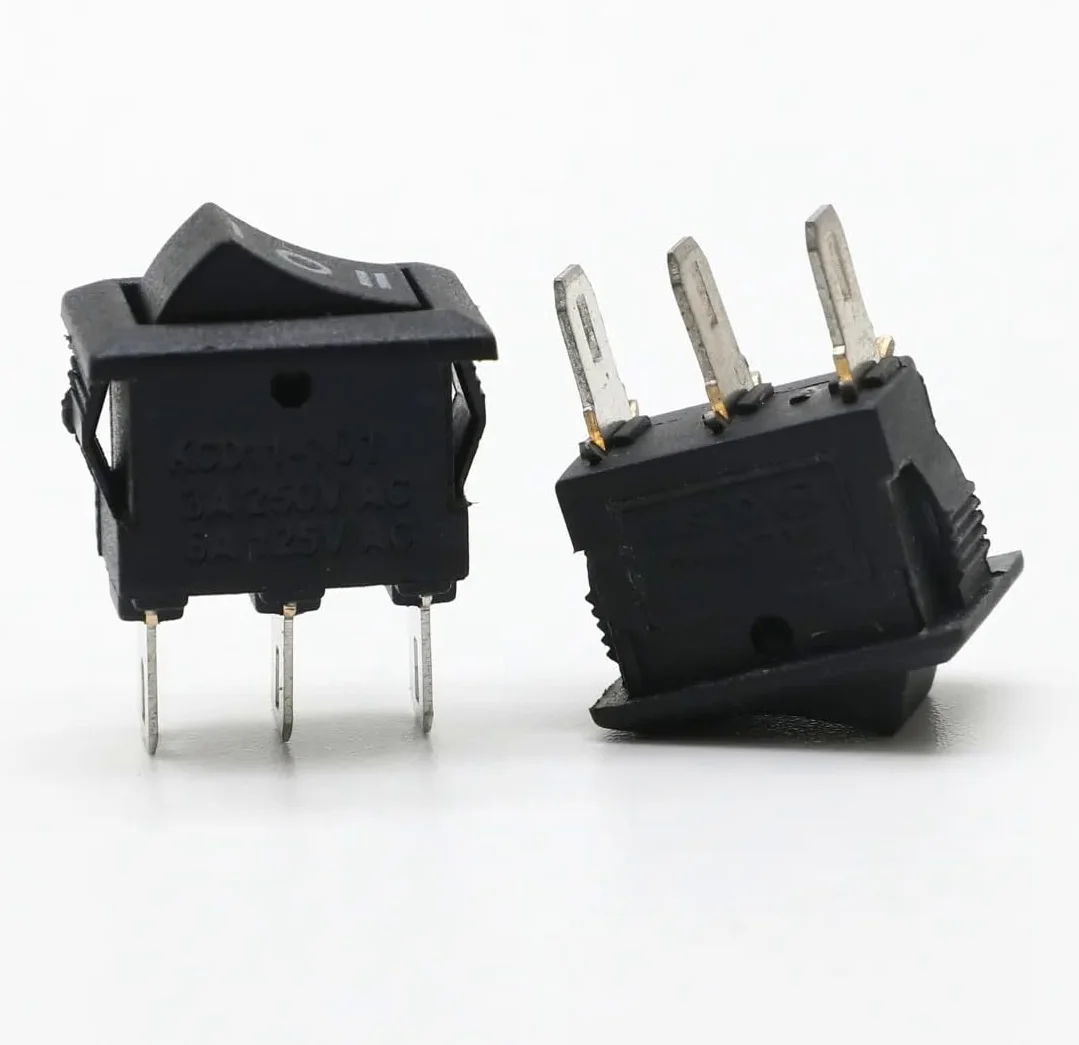 Mini przełącznik kołyskowy 9 x 13 mm, przełącznik, 3-pinowy 250 V 3 A AC/DC, (6 V 9 V 12 V 24 V 125 V) czarny prostokątny, 3-biegunowy wł./wył./wł