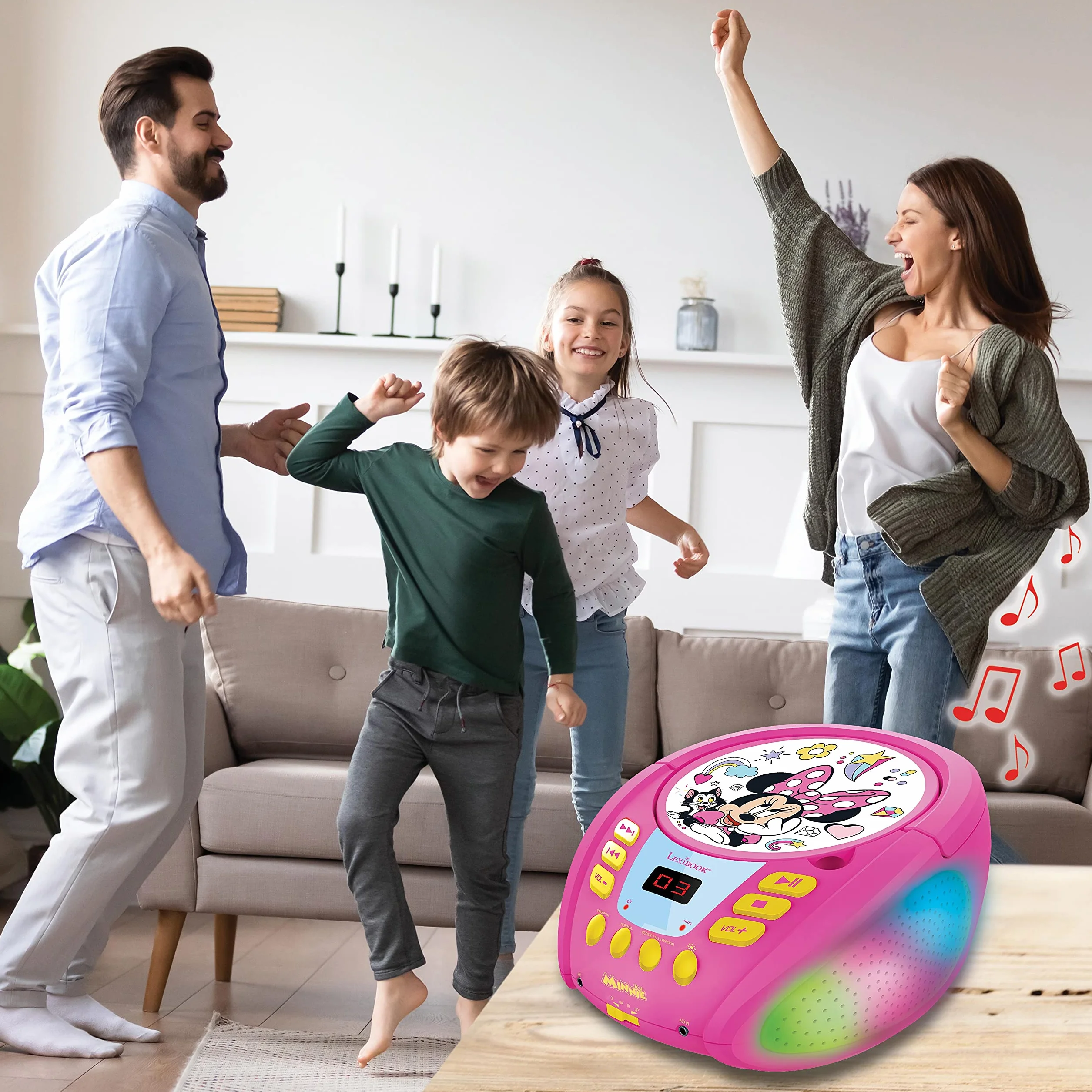 Lexibook RCD109MN Disney Minnie-Bluetooth Odtwarzacz DC dla Dzieci, Przenośny, Wielokolorowe Efekty Świetlne, Mikrofon, Gniazdo Aux-In, Ac Lub Zasilanie Bateryjne