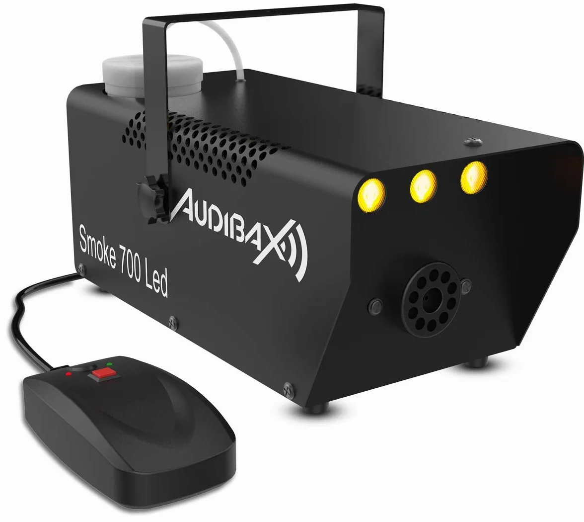 Audibax Smoke 700 LED - Maszyna do dymu z oświetleniem z efektem ognia - zdalnie sterowana maszyna przeciwmgielna - Moc 700 W - Pojemność 250 ml - Dym na minutę 100 m3 - Ogrzewanie w 4 min