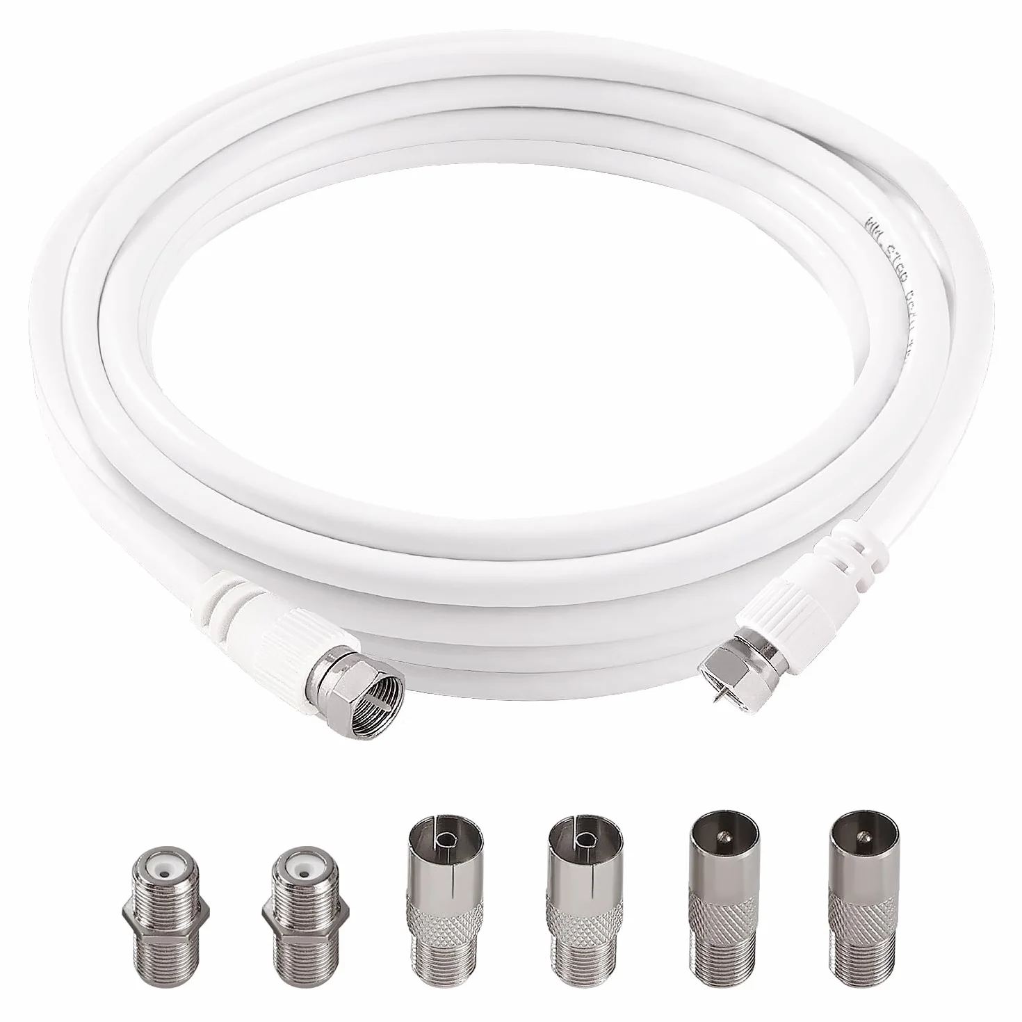 2m 75 Ohm RG6 Kabel Koncentryczny, F Męski do F Męski Szybki Kabel Antenowy RG6 TV, z 6 Sztuk Łączników Przedłużających, do Dekodera, TV, Satelity, Routera Cyfrowego