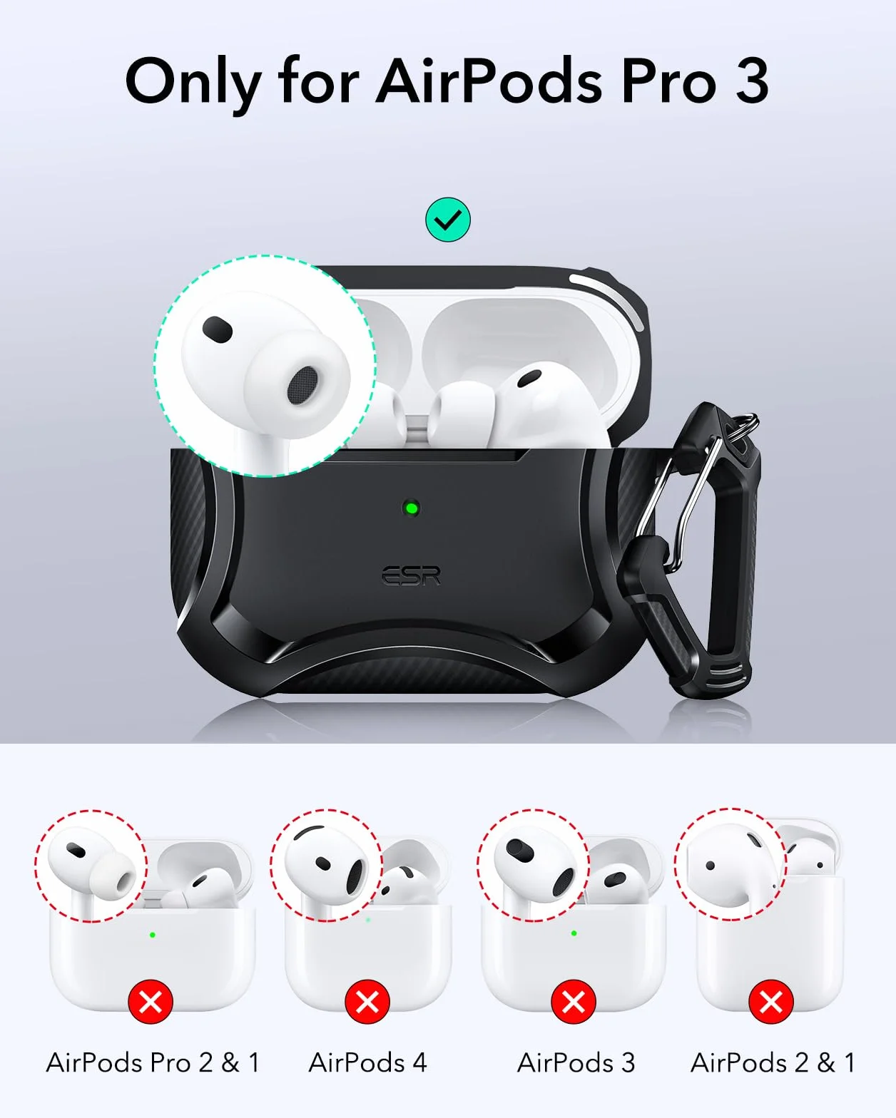 ESR Etui do AirPods Pro 3 (2025), kompatybilne z Airpods Pro 3. generacji (kabel USB-C), magnetyczna pokrywka, gotowe do MagSafe, potężna ochrona przed upadkiem, seria Cyber, czarne