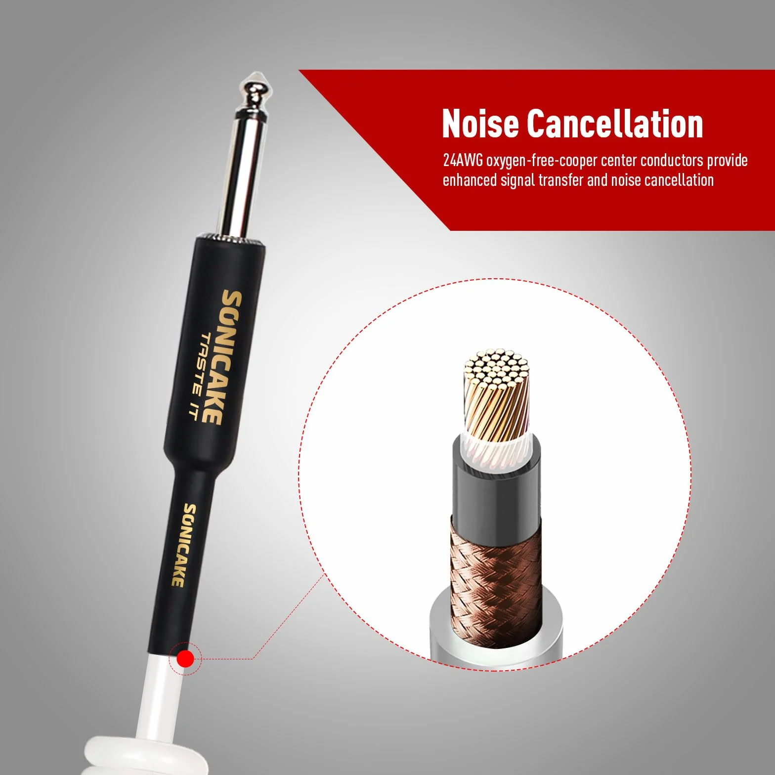 SONICAKE 10 m kabel do instrumentów gitarowych 6,3 mm Coil Cable do gitary basowej kabel spiralny z wtyczką kątową i standardowym jack, biały