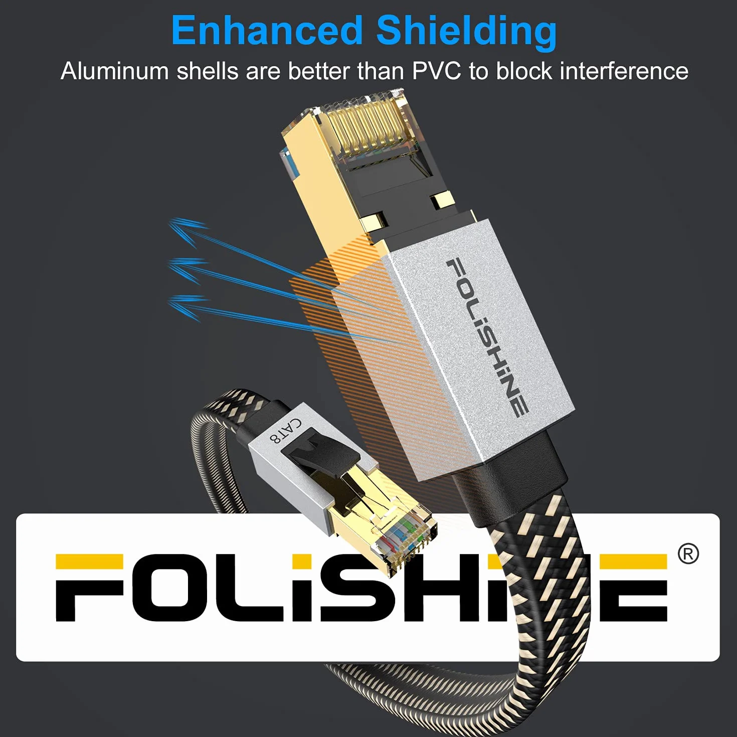 Cat8 kabel Ethernet 1 m, nylonowy pleciony kabel krosowy Lan Patch Cord, 40 Gb/s, 2000 MHz, RJ45, płaski ekranowany przewód, do modemu/routera/przełącznika, szybszy niż Cat5e/Cat6/Cat7