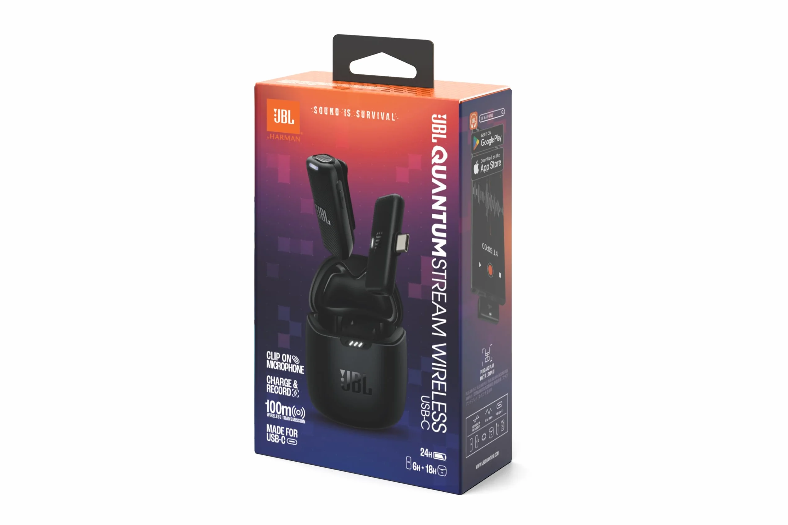 JBL Quantum Stream Wireless, Przenośny Bezprzewodowy Mikrofon, Kompatybilny z Urządzeniami z Androidem, USB-C, Czas Nagrywania do 24 godzin, Czarny