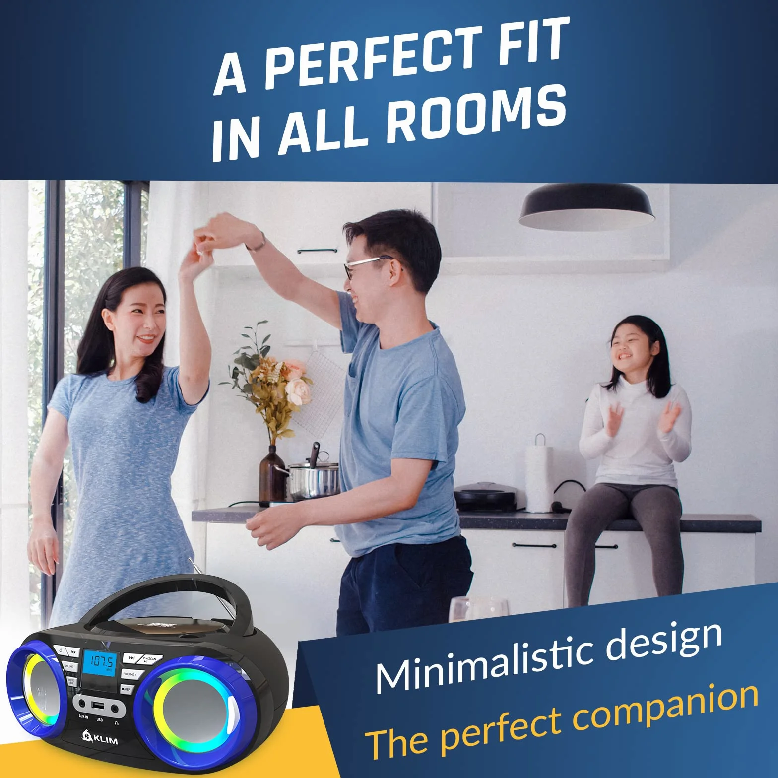 KLIM Boombox B3 przenośny odtwarzacz CD – Nowość 2024 – radio FM, CD, Bluetooth, USB, MP3, Boombox CD, tryb przewodowy i bezprzewodowy z bateriami do ładowania, obiektyw laserowy, przenośny odtwarzacz