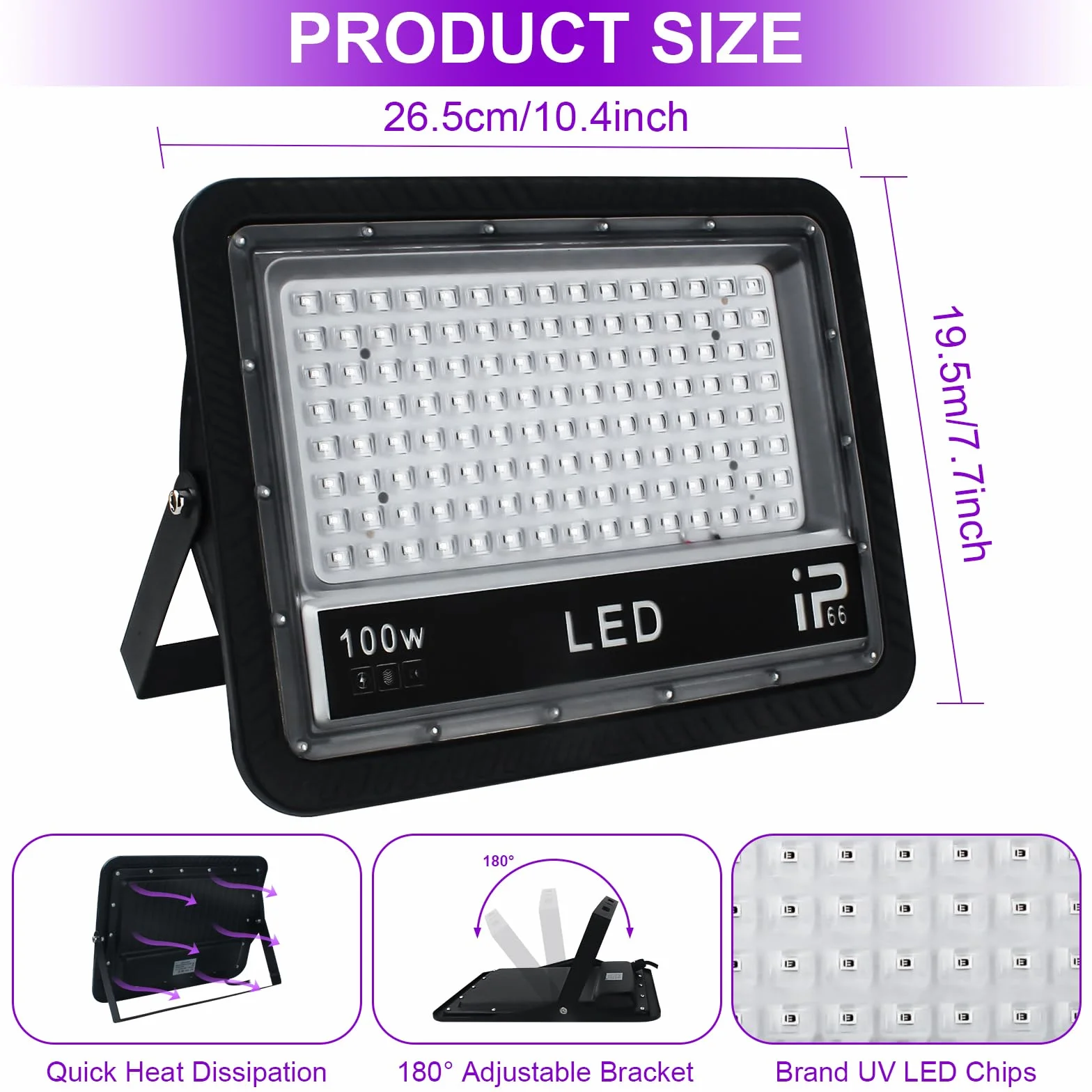 CREATESTAR UV Black Light 100W 2 LED 395-405nm IP66 TJ-100W