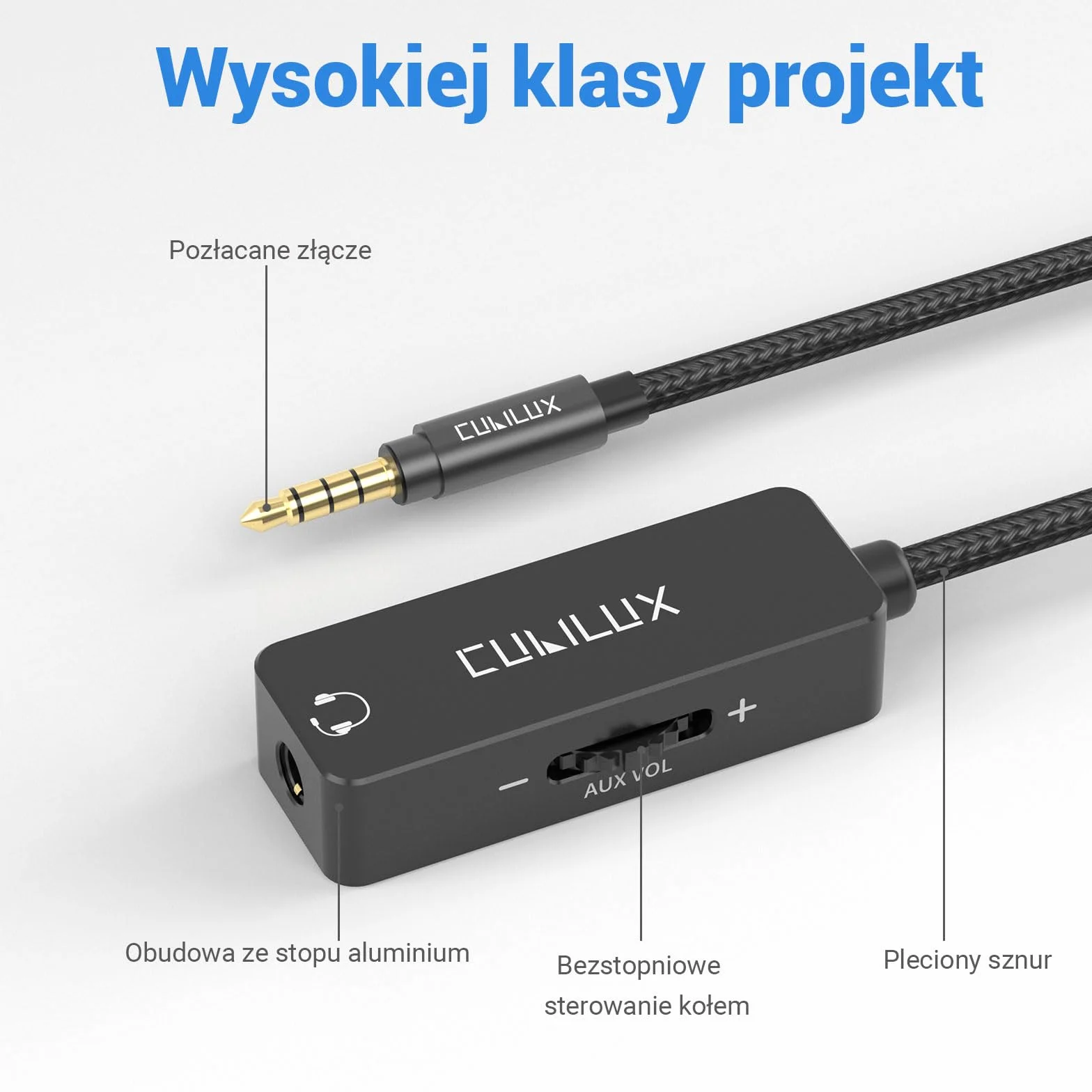 Cubilux Kabel tłumiący 3,5 mm TRRS, przedłużacz słuchawkowy 1/8 cala z regulacją głośności, wbudowany kontroler głośności do słuchawek, głośników, 1,2 m