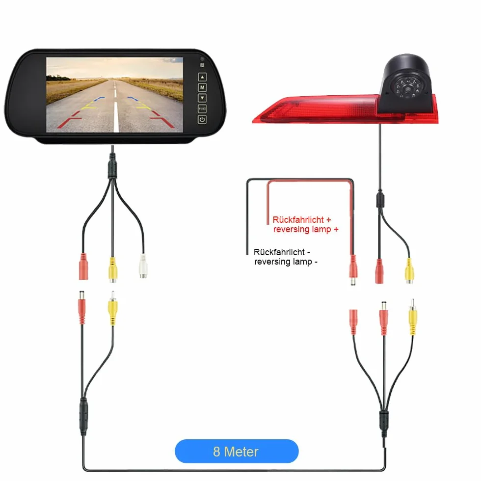 Lampa hamowania HD, kamera cofania z lusterkiem, 7 cali, ekran dotykowy, monitor, transporter, wodoszczelna widoczność w nocy, kamera cofania samochodu, zamiennik do Ford Transit Custom 2012-2016