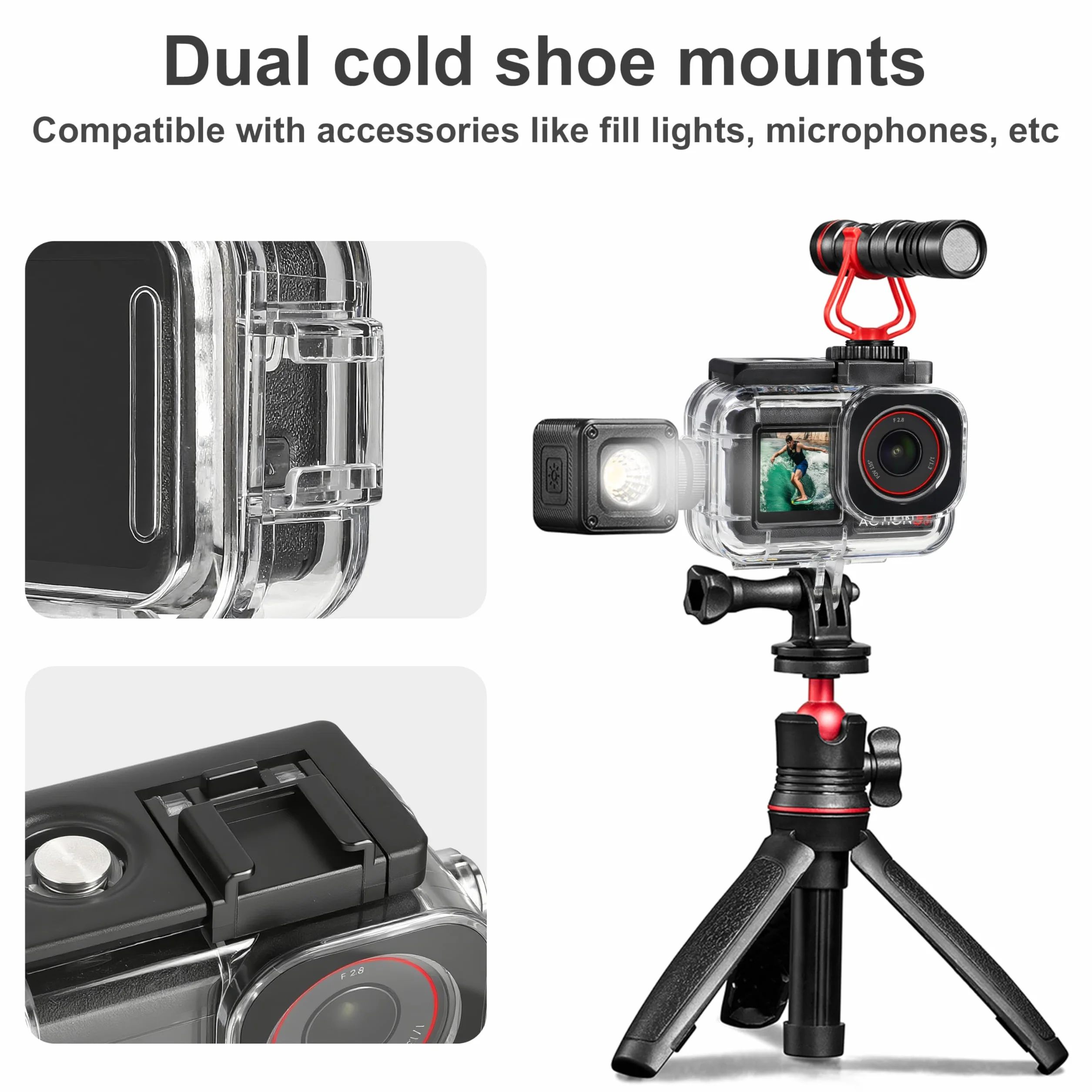 FitStill Wodoodporna obudowa 50 m i 3 filtry i pływający uchwyt ręczny zestaw kompatybilny z DJI Osmo Action 5 Pro Action 4 Action 3, snorkeling, surfowanie, wakeboarding pokrowiec ochronny zestaw