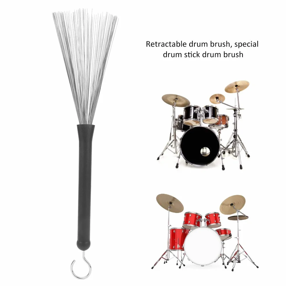 2-częściowa szczotka bębnowa, wysuwana, regulowana szczotka bębnowa jazzowa z nierdzewnego drutu gumowego, dobra równowaga i efekt odbicia