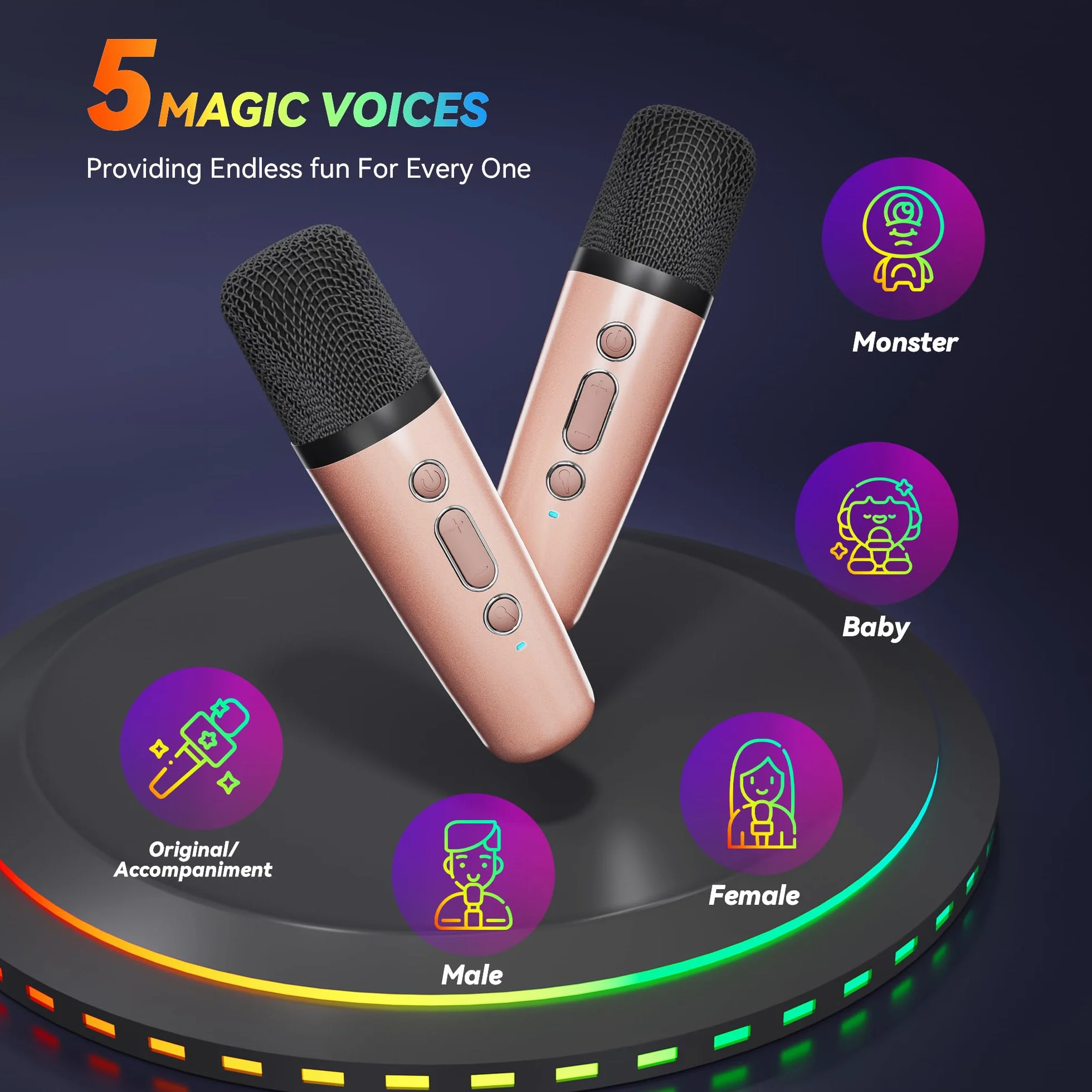 Ankuka urządzenie do karaoke dla dzieci i dorosłych, przenośny mini mikrofon karaoke Bluetooth z 2 bezprzewodowymi mikrofonami i światłem, zabawki dla wszystkich smartfonów, prezent urodzinowy, dla