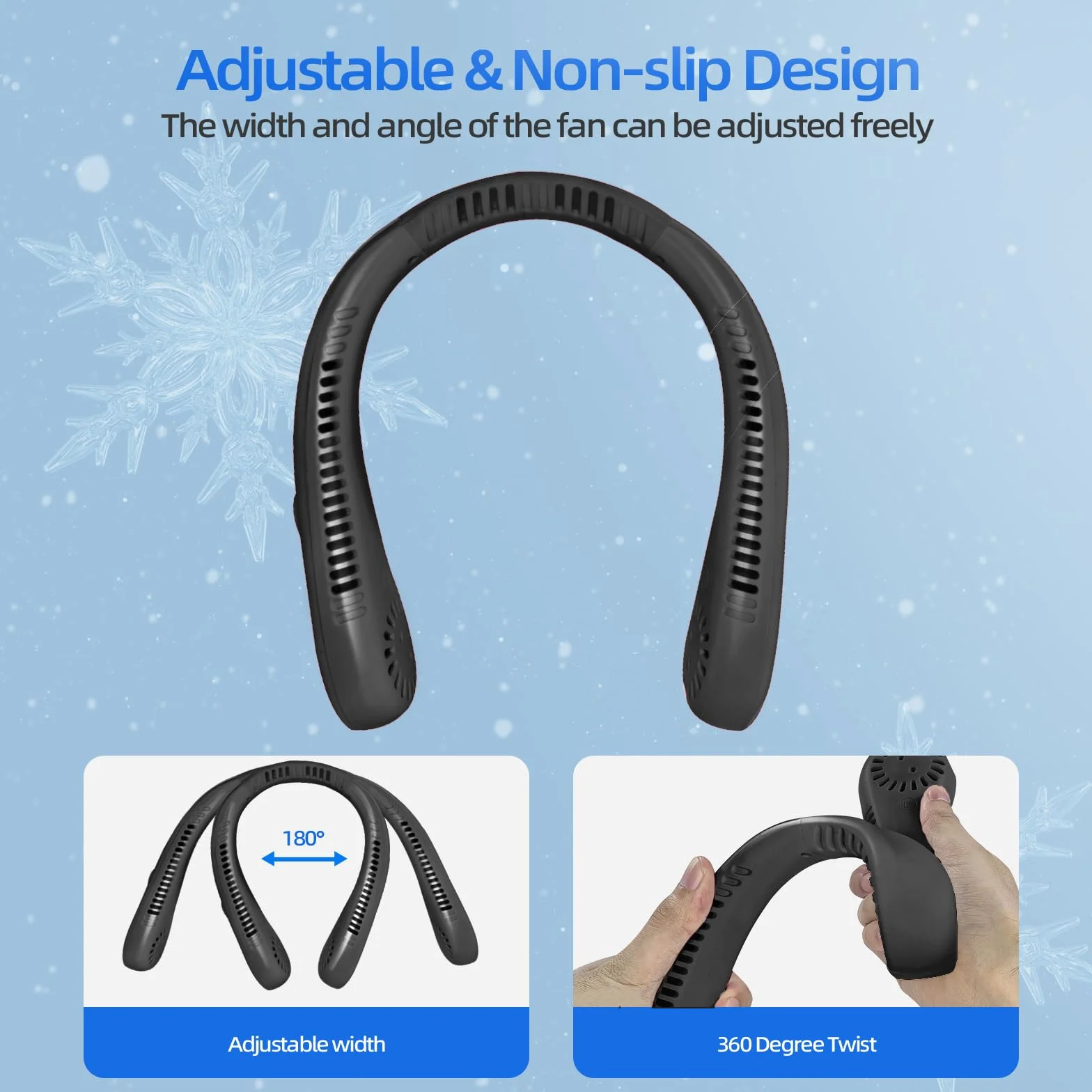 Jsdoin Wentylator na szyję, mini, przenośny wentylator USB, 5 prędkości, wentylator na kark, dla kobiet i mężczyzn, do domu, biura, uprawiania sportu, podróży (czarny)