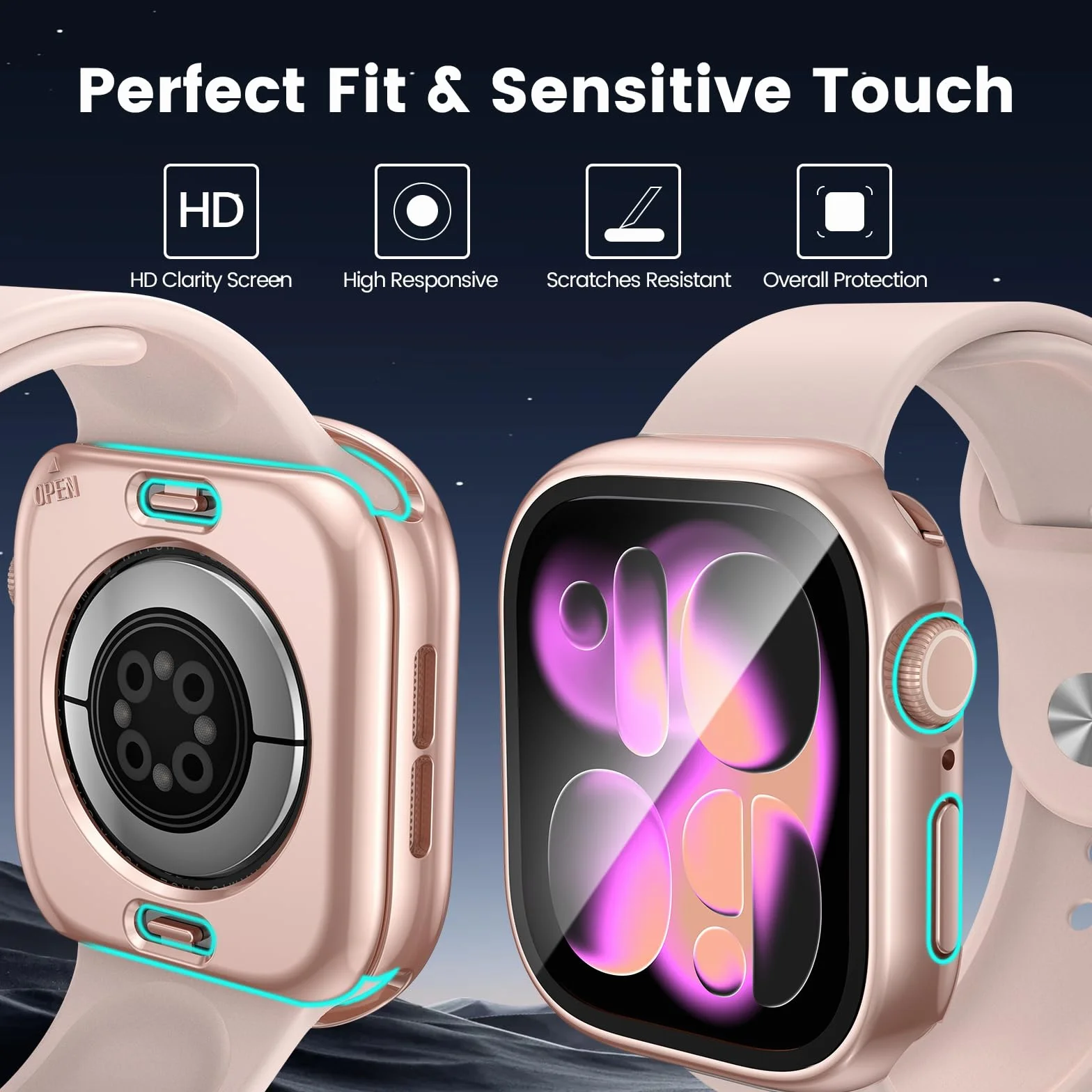 [2 w 1] Wodoodporne etui do Apple Watch Series 10 46 mm osłona ekranu, 360 ochronna osłona PC ze szkła hartowanego, przedni i tylny zderzak do iWatch 6/SE/5/4 Pyłoszczelna ochrona przed