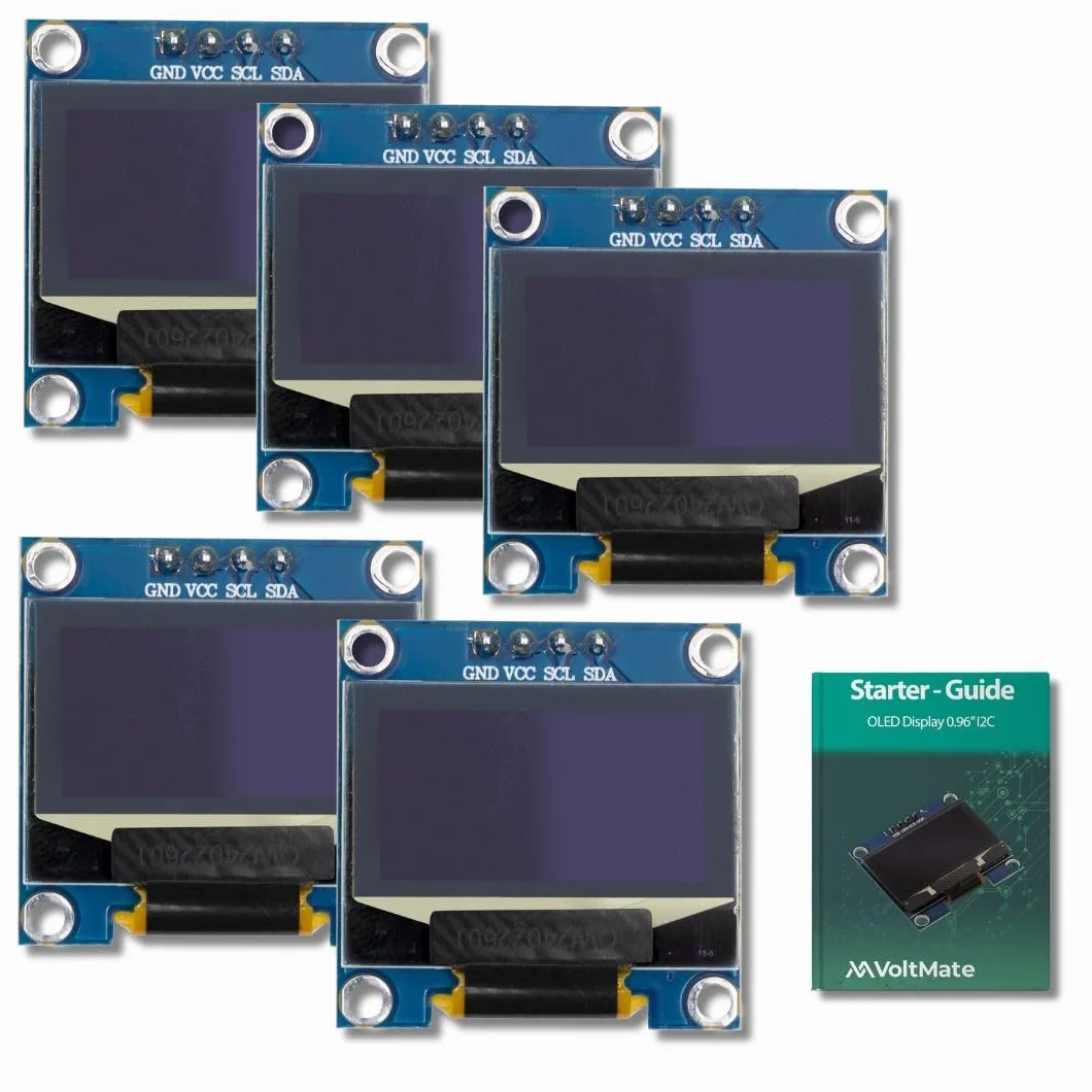 VoltMate 1 x wyświetlacz OLED o przekątnej 0,96 cala i interfejsem I2C – korzystanie z chipa SSD-1306 o rozdzielczości 128 x 64 pikseli dla wyraźnego obrazu w białej czcionce – kompatybilny z