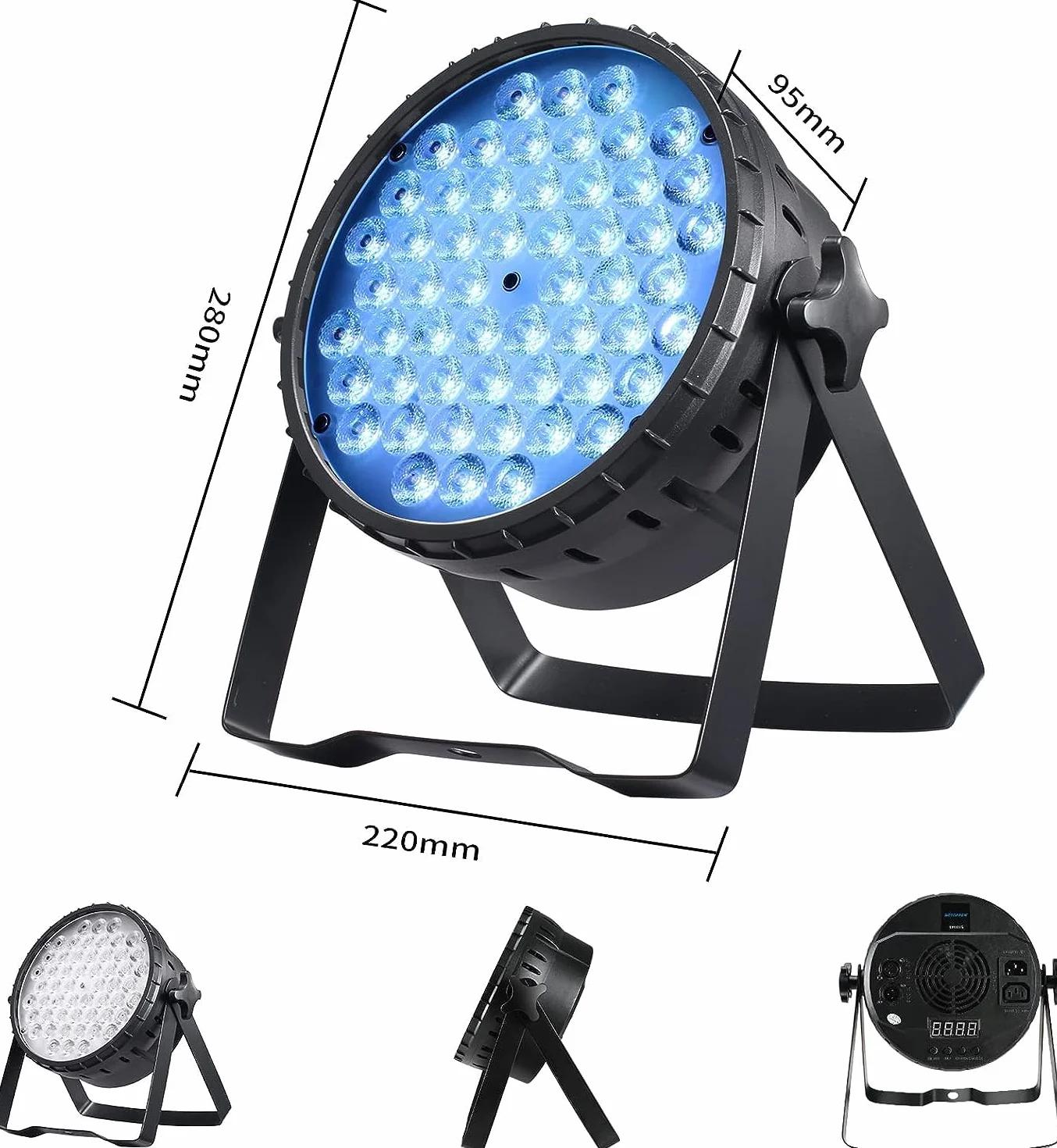 BETOPPER Reflektor LED 54 x 3 W, sterowanie muzyką/DMX512, RGB 3 w 1, 7 kolorów, oświetlenie sceniczne LED, do klubu, baru, na koncert,