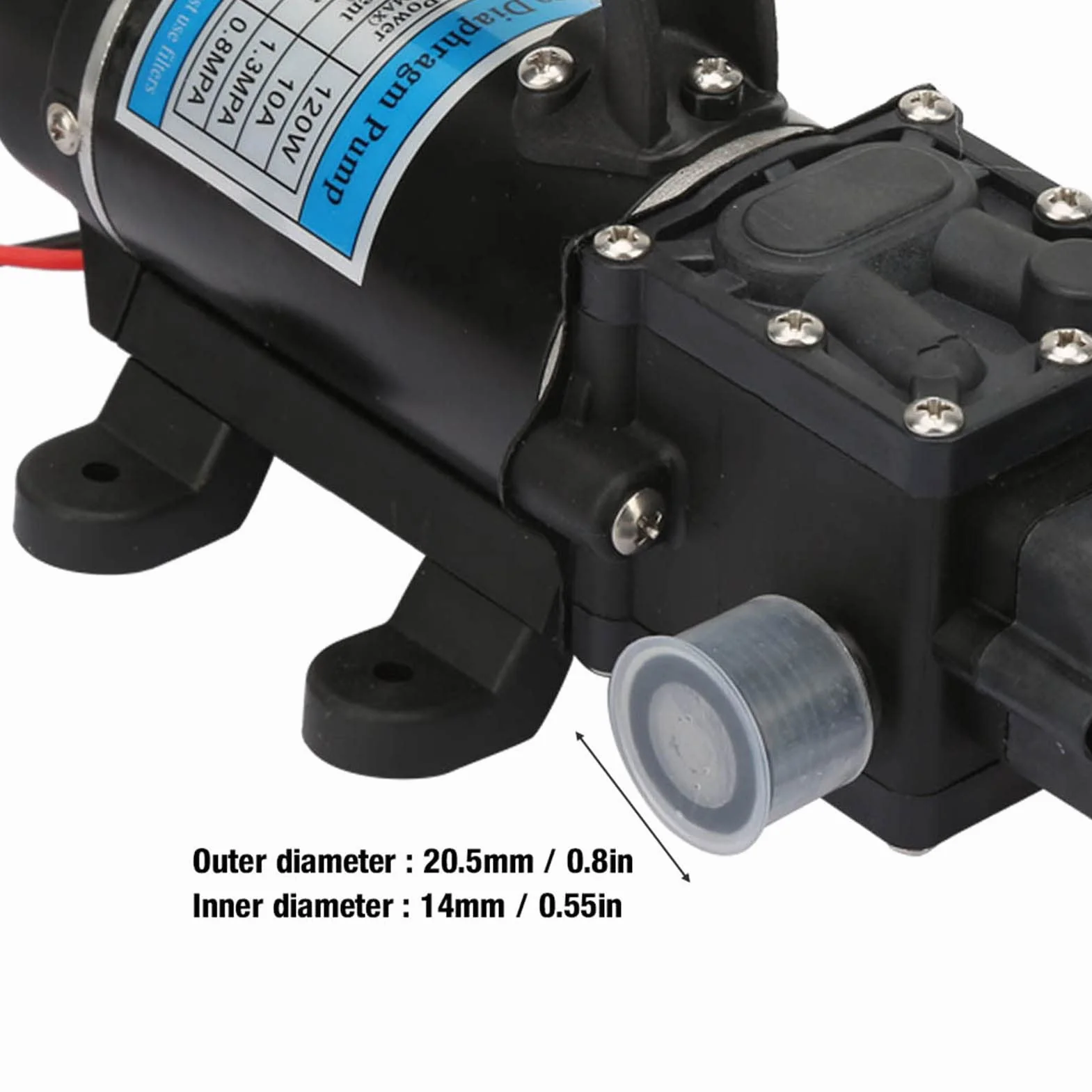 Elektryczna pompa wodna 120 W, 10 l/m, samozasysająca pompa membranowa z urządzeniem zabezpieczającym przed przeciążeniem do myjek wysokociśnieniowych, nawadniania ogrodu, napełniania (12 V/24 V) (12