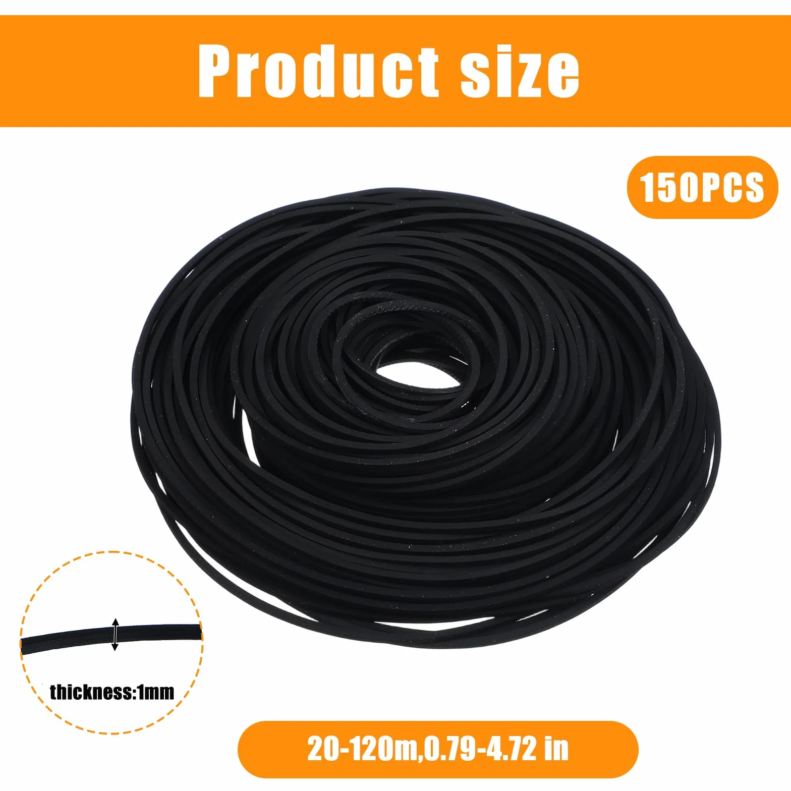 Oruola 150 sztuk pasków czworokątnych do maszyny kasetowej, pasek napędowy, magnetofon, uniwersalne płaskie paski do Cd, DVD, magnetofonu i repeatera (20-120 mm, szerokość 1 mm)