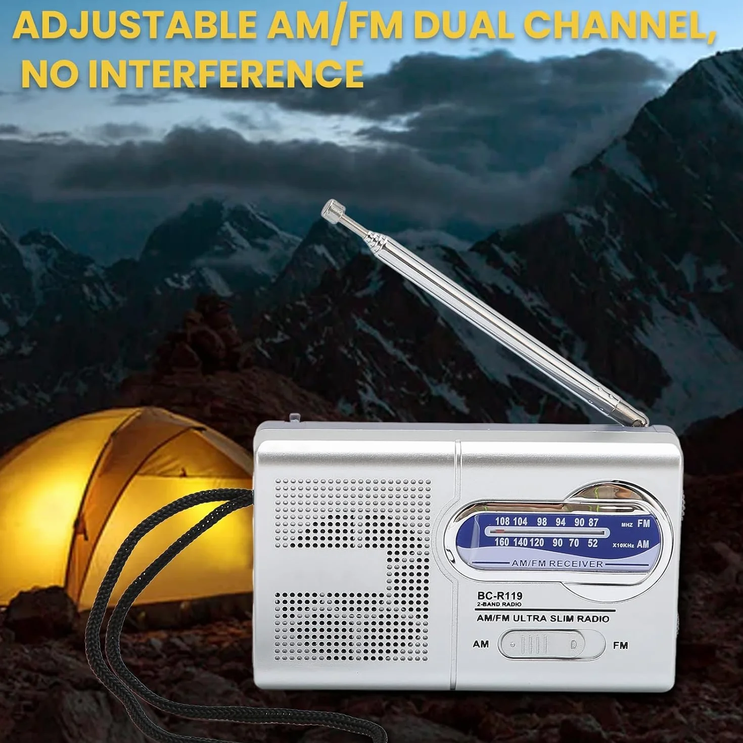 Przenośne radio AM FM, małe radio, na baterie, kieszonkowe radio do chodzenia, joggingu, kempingu, srebrne