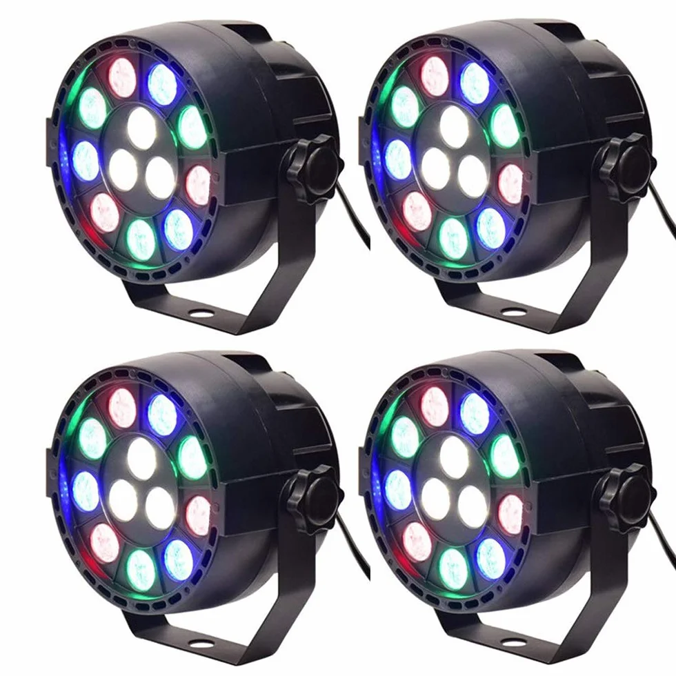 Btuty Lampa sceniczna LED Projektor RGBW 12 sztuk LED Aktywowane dźwiękiem Auto Disco Light DMX512 W dla klubu weselnego DJ Party Pub KTV, zestaw 4 świateł