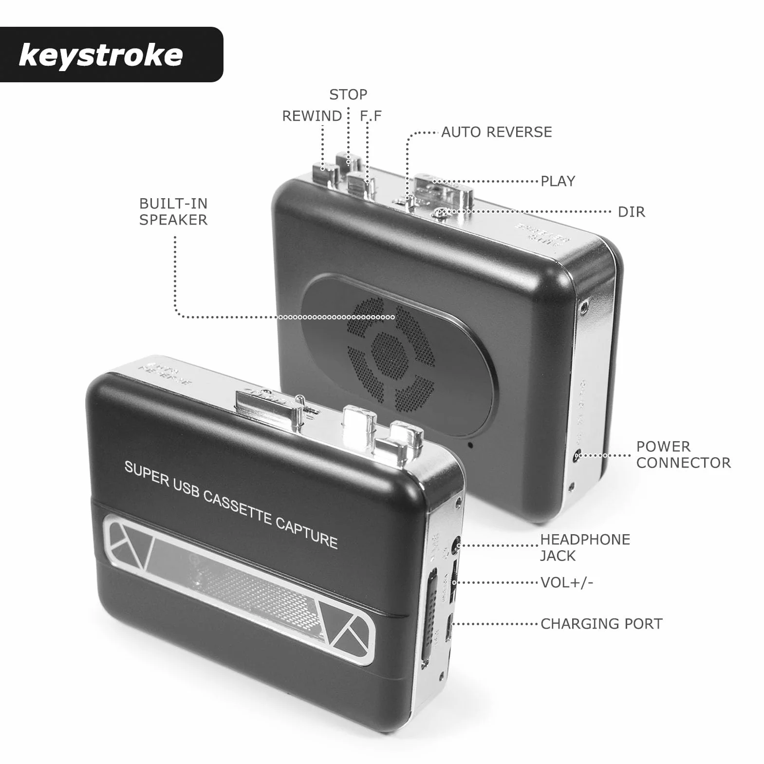 Ausla Odtwarzacz Kasetowy, Przenośny Rejestrator Konwerter z Wbudowanym Głośnikiem Gniazdo Słuchawkowe 3,5 Mm Konwersja USB MP3 do Laptopa PC Nagrywarka CD