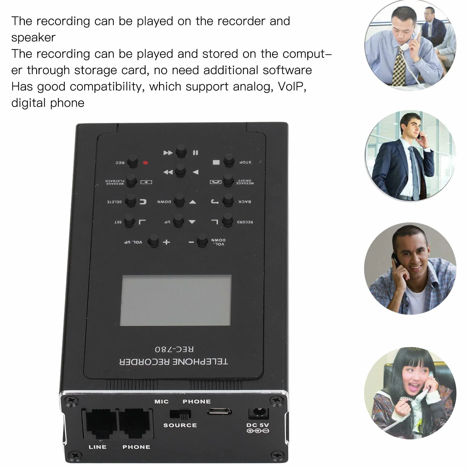 Telefon stacjonarny Rejestrator rozmów Automatyczne ręczne urządzenie do nagrywania telefonu Pamięć 32 GB Rejestrator telefonu Wielofunkcyjna obsługa Analogowy telefon cyfrowy VoIP 100‑240 V