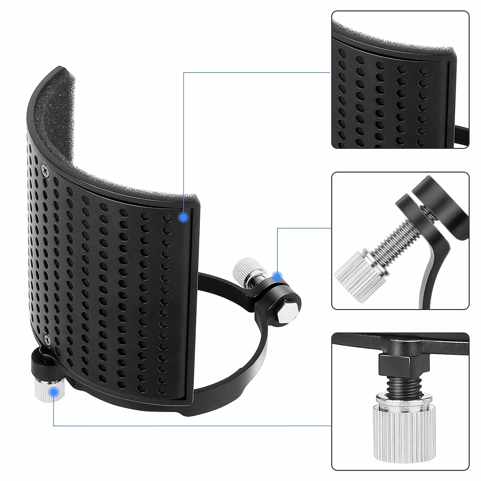 Microphone Pop Filter Shield Filter Screen Metal Mesh Three Layer Microphone Windscreen Cover for Microphones
