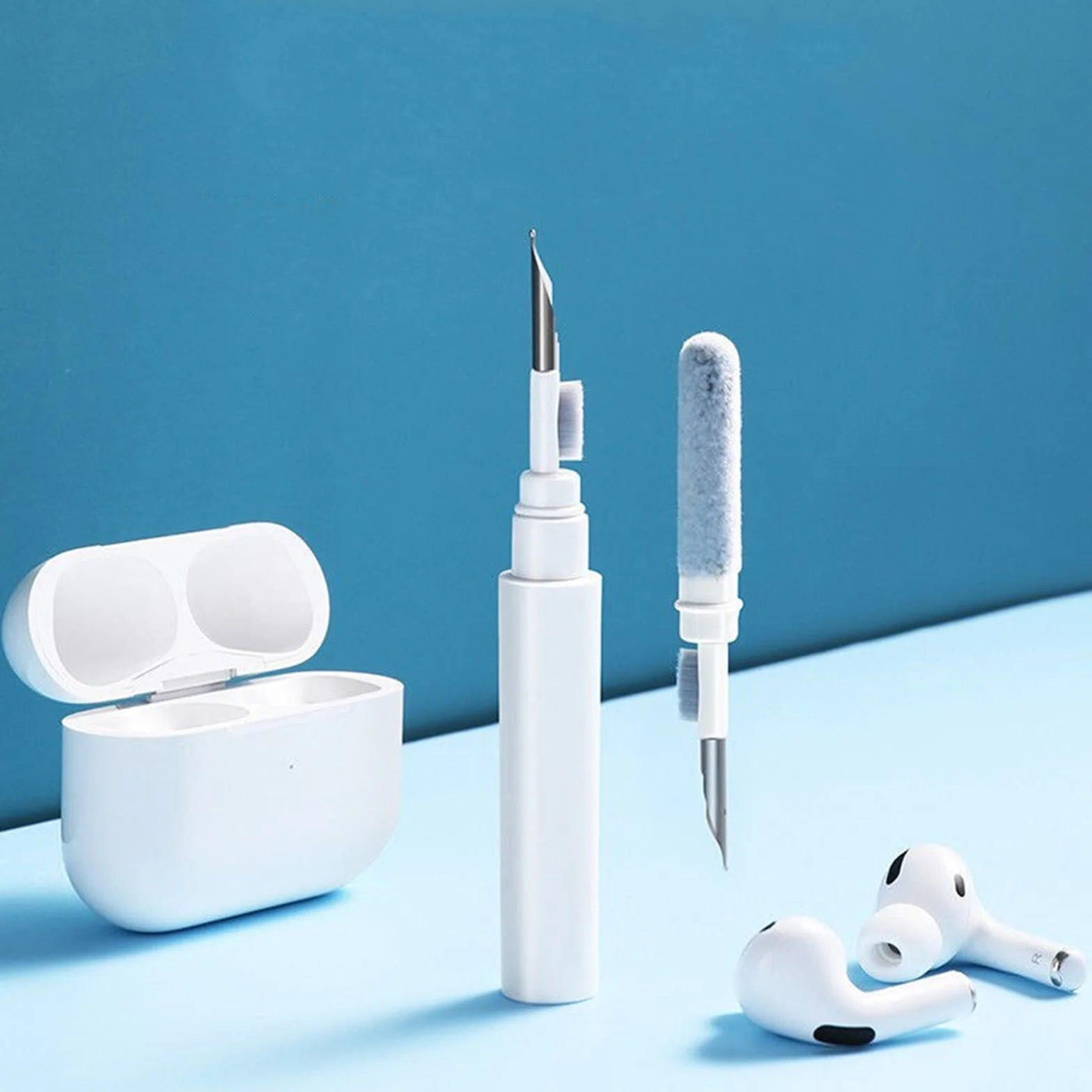 Wielofunkcyjny zestaw do czyszczenia słuchawek dousznych 3 w 1 Zestaw do czyszczenia słuchawek do AirPods iPhone Camera Keyboard-biały