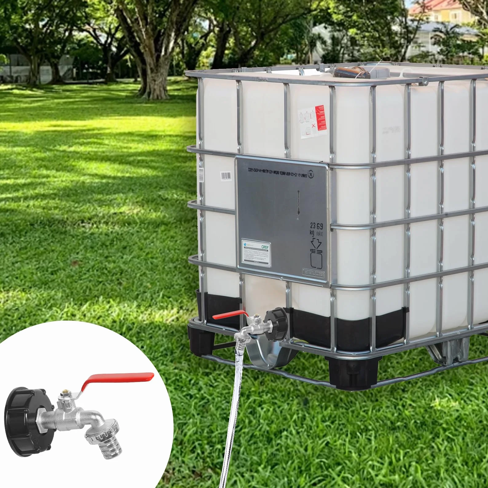 IBC zawór odpływowy 1/2" do zbiornika na deszczówkę 1000 l, akcesoria do zbiornika na wodę 3/4", z adapterem węża ogrodowego, akcesoria do zbiornika IBC, adapter do przyłącza