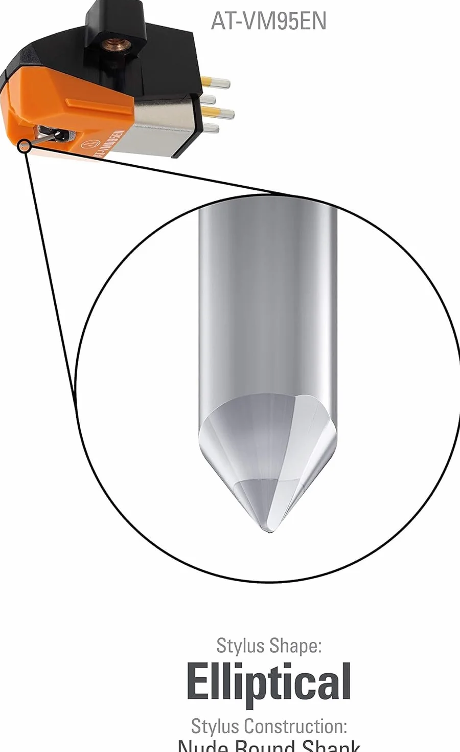 Audio Technica AT-VM95EN Dual Moving Magnet Cartridge with Elliptical Nude Stylus