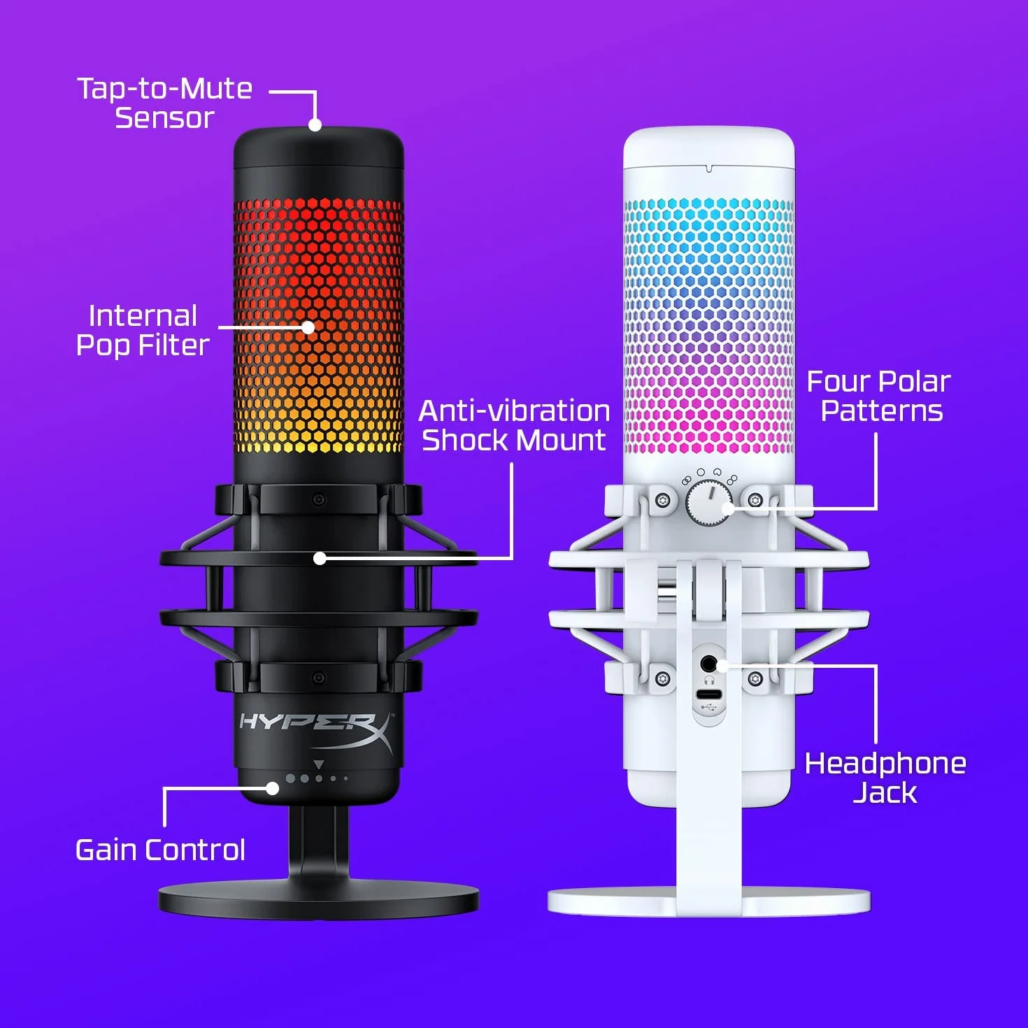 HyperX Quadcast S Mikrofon Pojemnościowy USB RGB do Komputerów PC, PS4 i Mac, Ochrona przed Wibracjami i Uderzeniami, Ochrona przed Pop, Granie, Streaming, Podcasty
