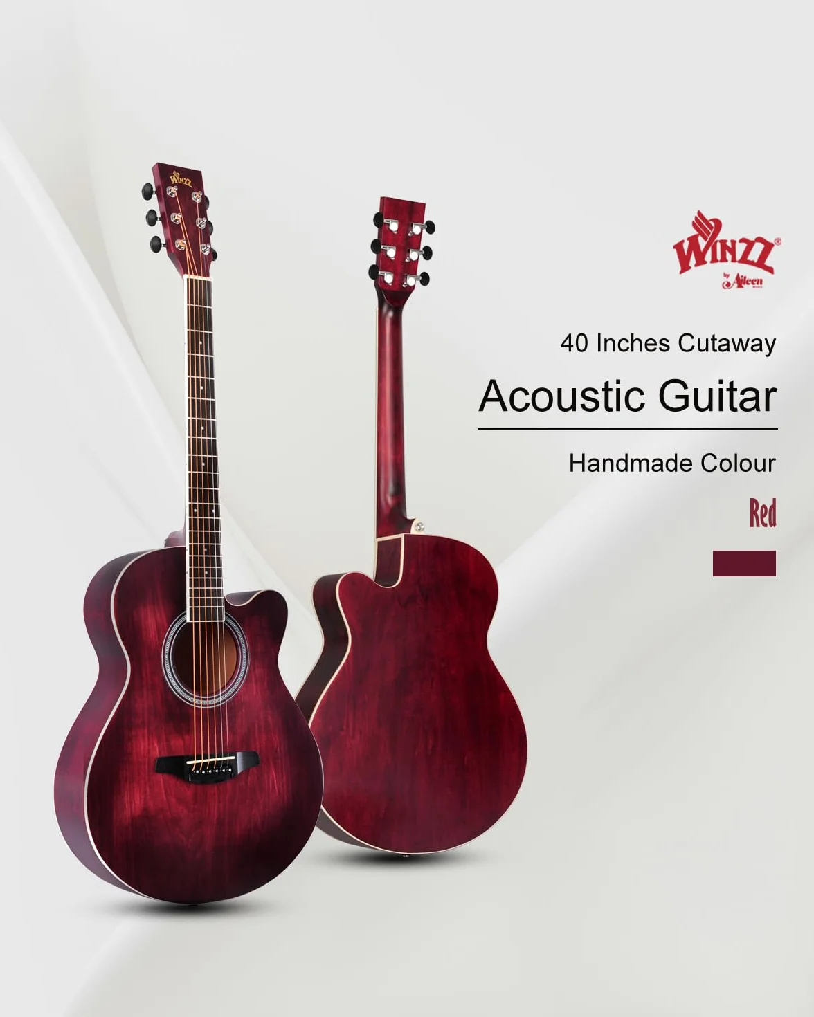 Winzz gitara akustyczna ze stalową struną, początkujący, dla dorosłych, dla uczniów, elegancka, unikalny wzór kolorów, 100 cm, czerwona