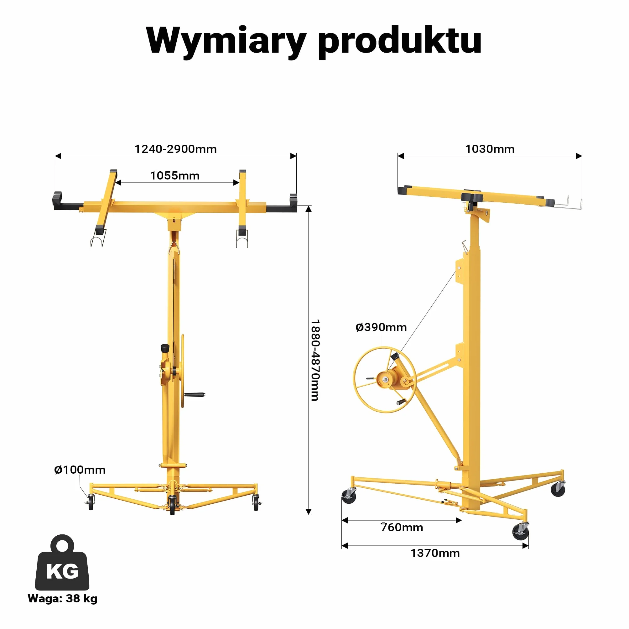 XPOtool Podnośnik do płyt kartonowo gipsowych do 68kg regulowana wysokość 188-487cm pomoc montażowa