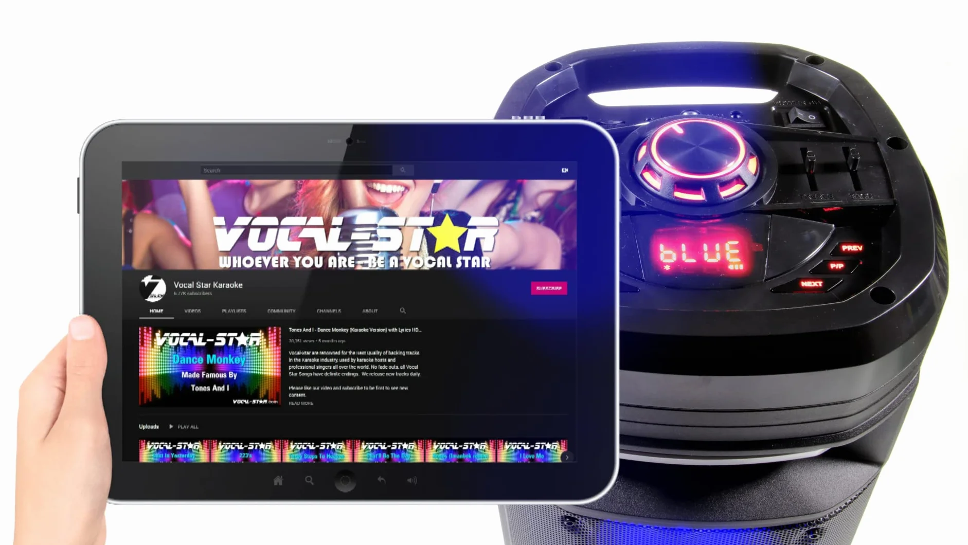Przenośny system głośników nagłośnieniowych Vocal-Star z efektem świetlnym LED Party, tony niskie i wysokie Bluetooth, wejście USB i Aux dla MP3, 2 x 6-calowy głośnik niskotonowy 200 W i 2 mikrofony bezprzewodowe P180