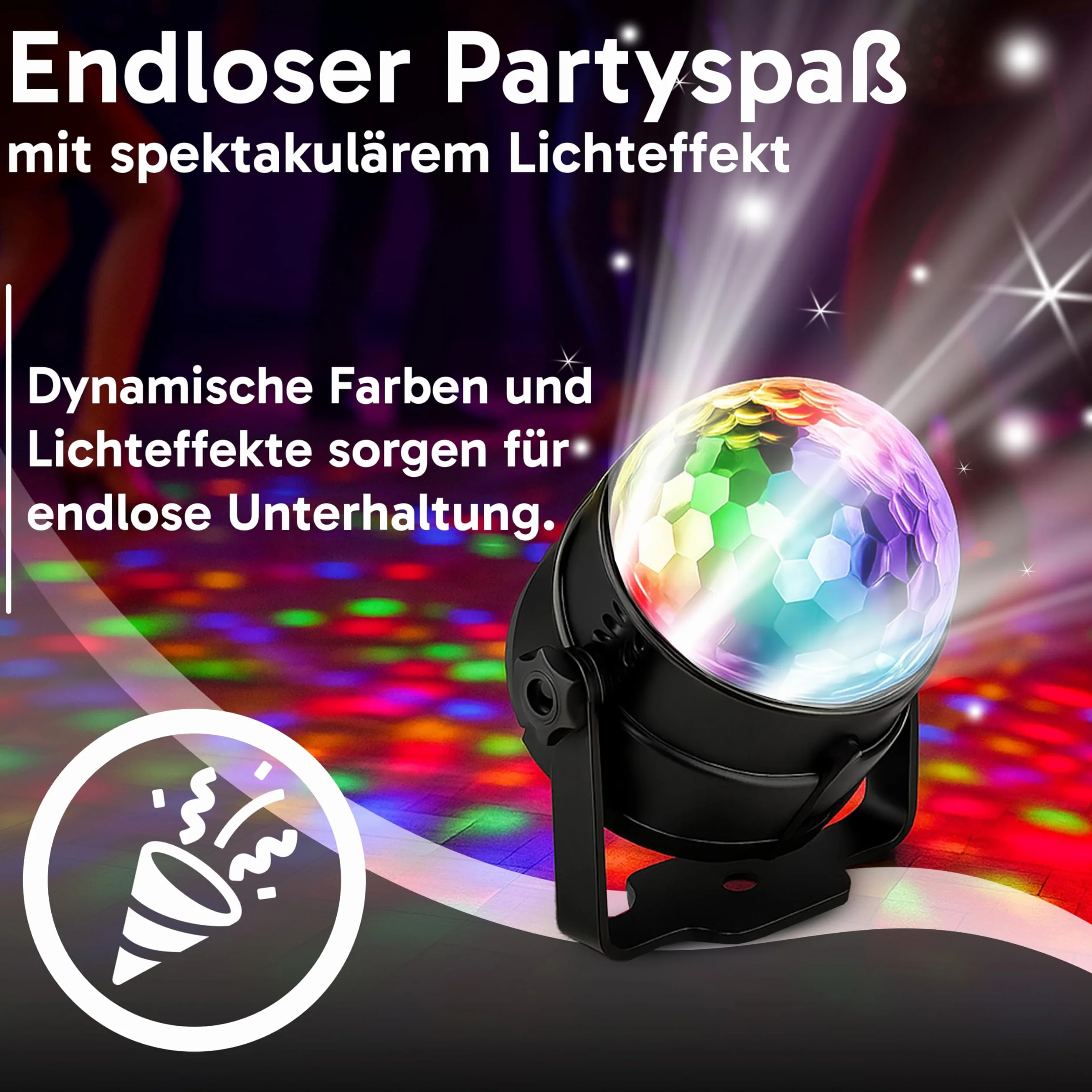 Retoo Kula dyskotekowa, 360° sterowana muzyką, oświetlenie dyskotekowe LED, lampa na imprezę DJ, obracana o 360°, z 3 kolorami światła, lampa dyskotekowa na imprezę, urodziny dziecka, oświetlenie