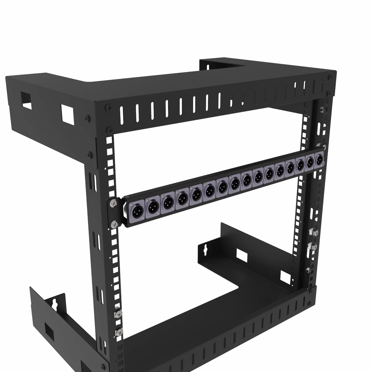 Panel 1U do montażu na zawiasach XLR HDMI 19 cali z 16 wykrojnikami serii D do szafy audio serwera