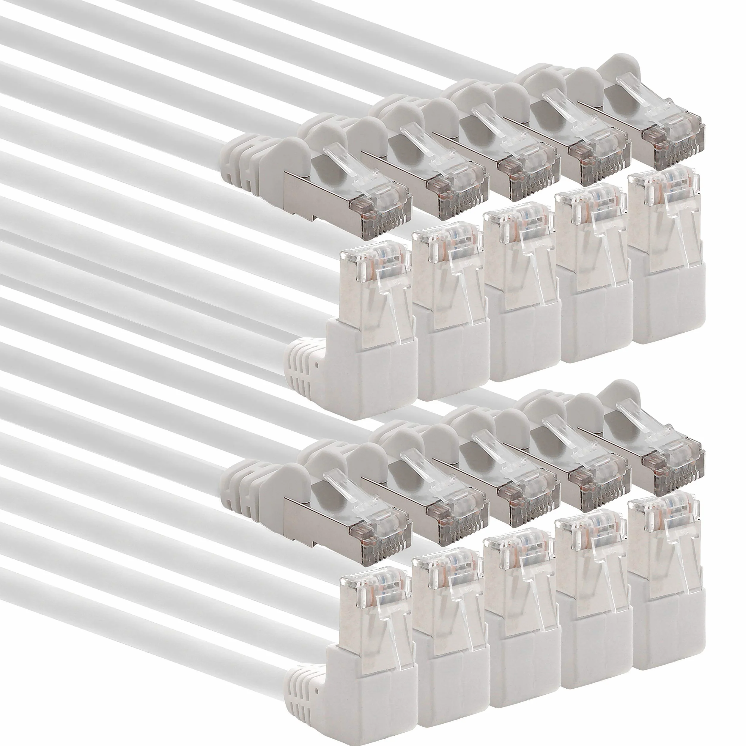 1aTTack.de 366172 Kabel sieciowy Cat.6 kąt 90 stopni 1m - biały - opakowanie 10 sztuk - Kabel krosowy Cat6 (SFTP PIMF) 1000Mbit/s Złącze Rj 45-10 x 1m metr biały