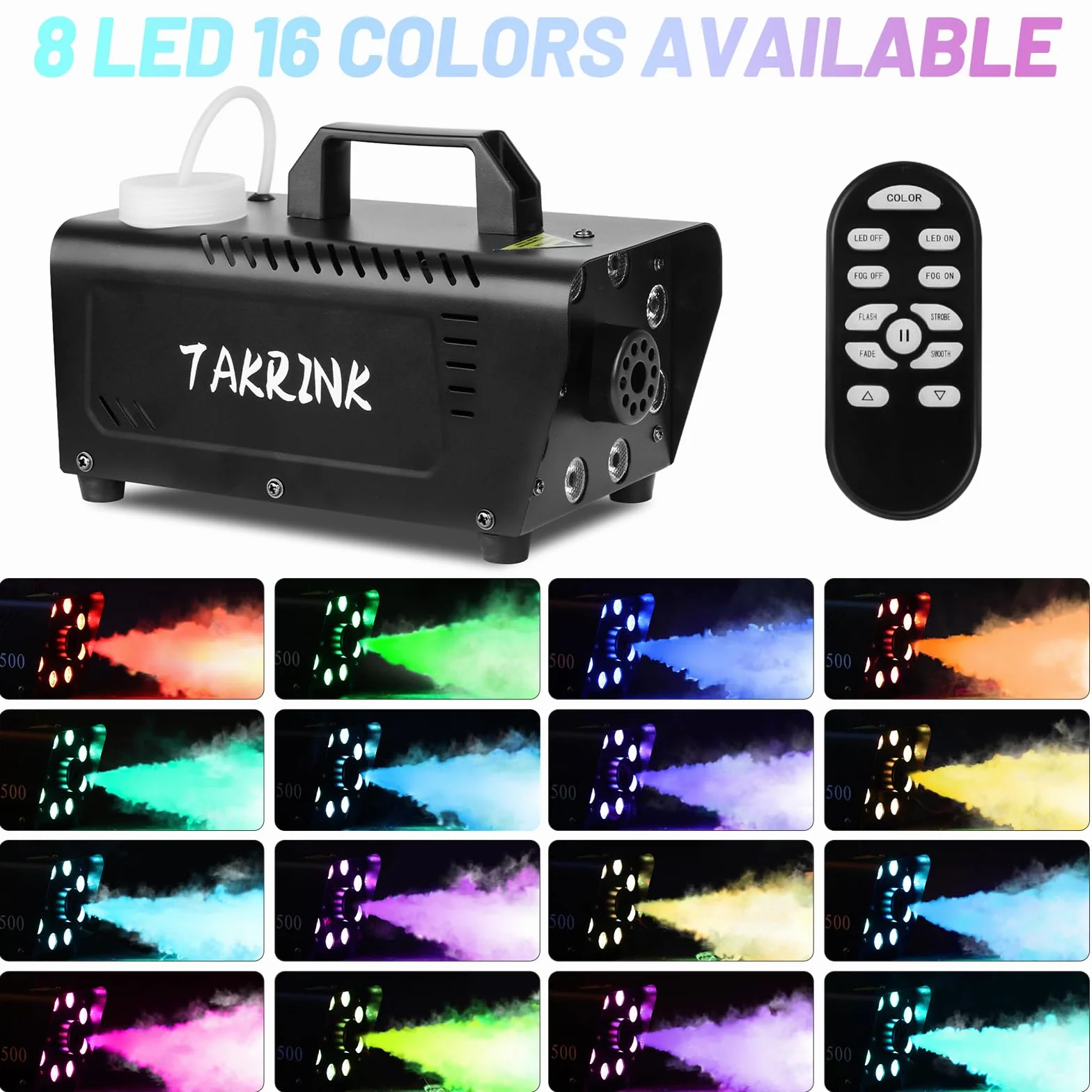 TAKRINK Pilot do Wytwornicy Dymu 900 W Przenośna Wytwornica Mgły z 8 Regulowanymi Kolorami LED