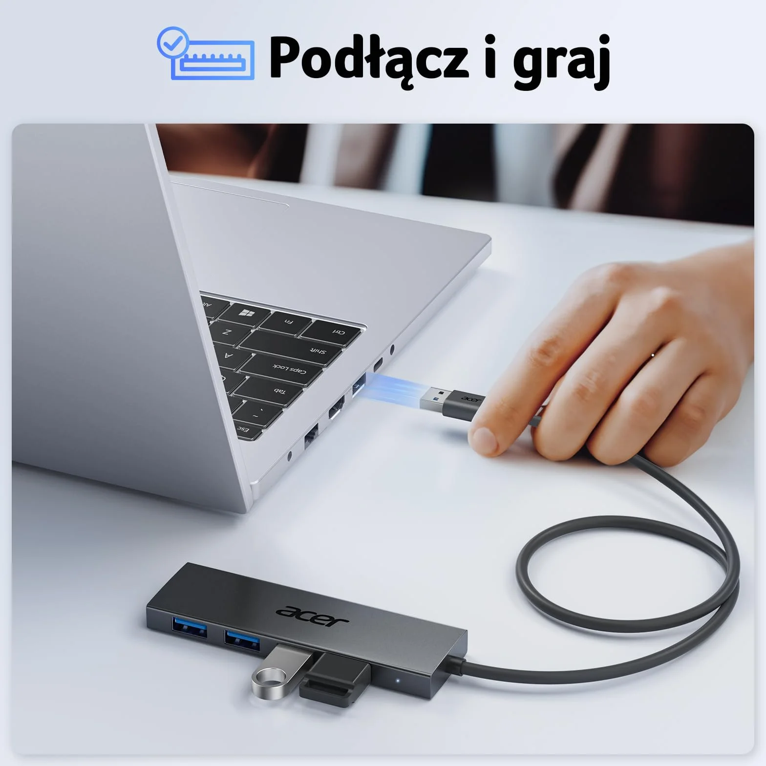 acer USB 3.0 HUB z zasilaczem USB-C, Ultra Slim Multiport Hub 4 Porty do laptopa, komputera, klawiatury, myszy, dysku twardego, MacBook Pro/Air, iMac, Surface Pro, macOS, Windows, Linux itp. - 60cm
