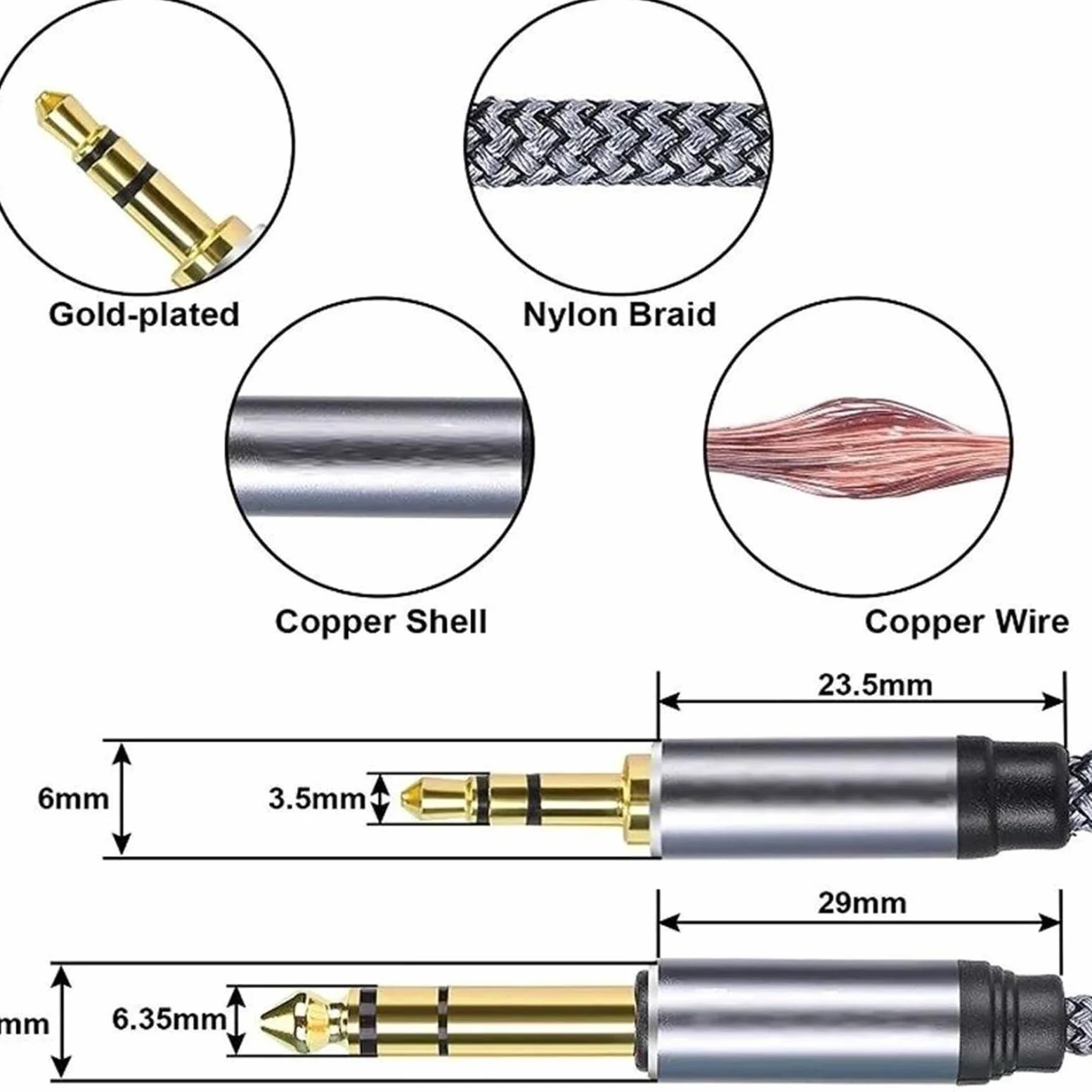 Kabel Do Głośnika Odtwarzacza Wzmacniacza Miksującego Pozłacany | Kabel stereo 3,5 mm do 6,35 mm Warstwa nylonowego oplotu tłumi hałas.(15m)