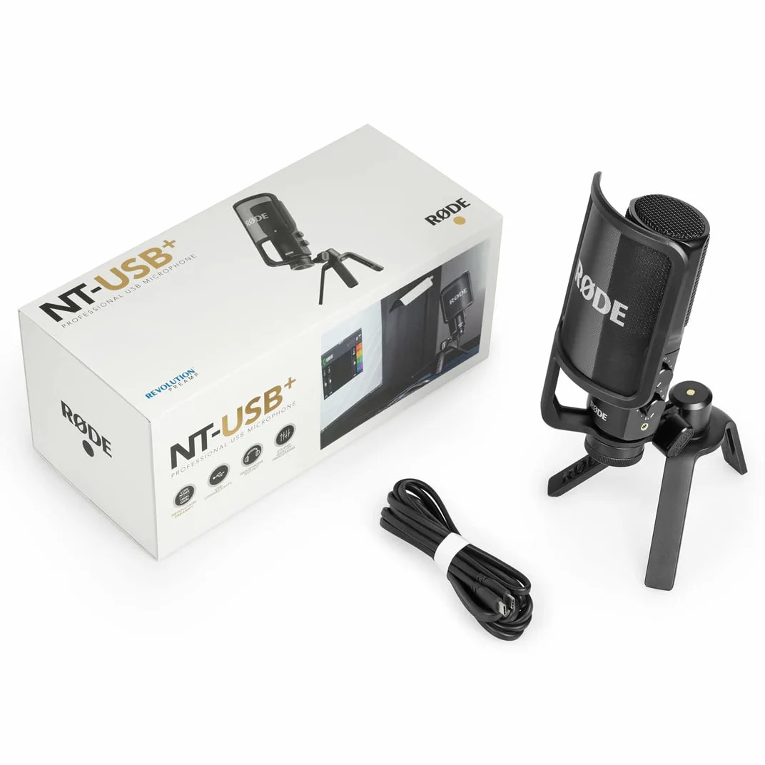 Mikrofon pojemnościowy USB RØDE NT-USB+ Plus + ramię przegubowe PSA1+ Plus czarny + ściereczka z mikrofibry keepdrum