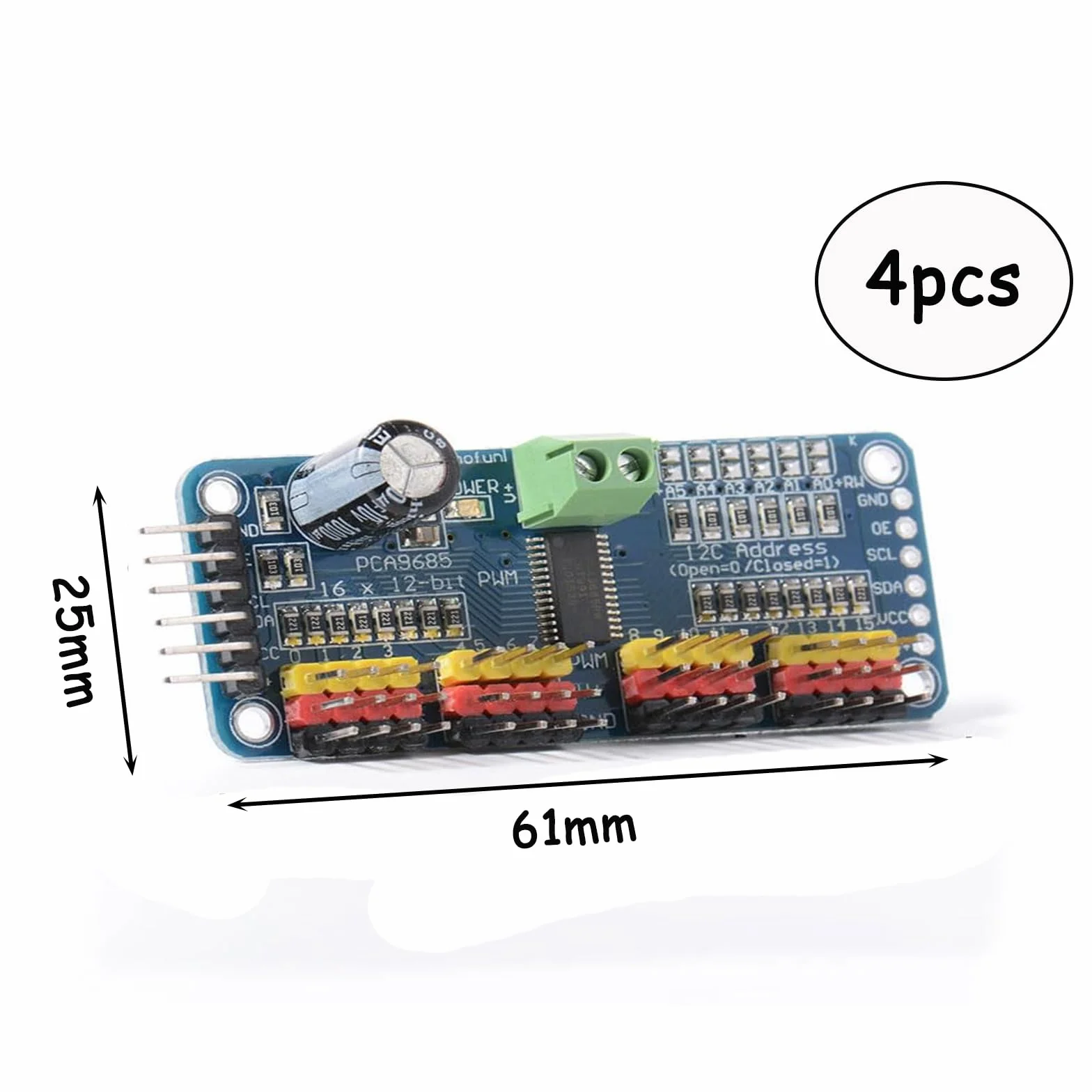 4 szt. PCA9685 PWM sterownik silnika 16-kanałowy, 12-bitowy moduł PWM IIC, rozszerzalny moduł sterownika 16-portowego do robota PWM