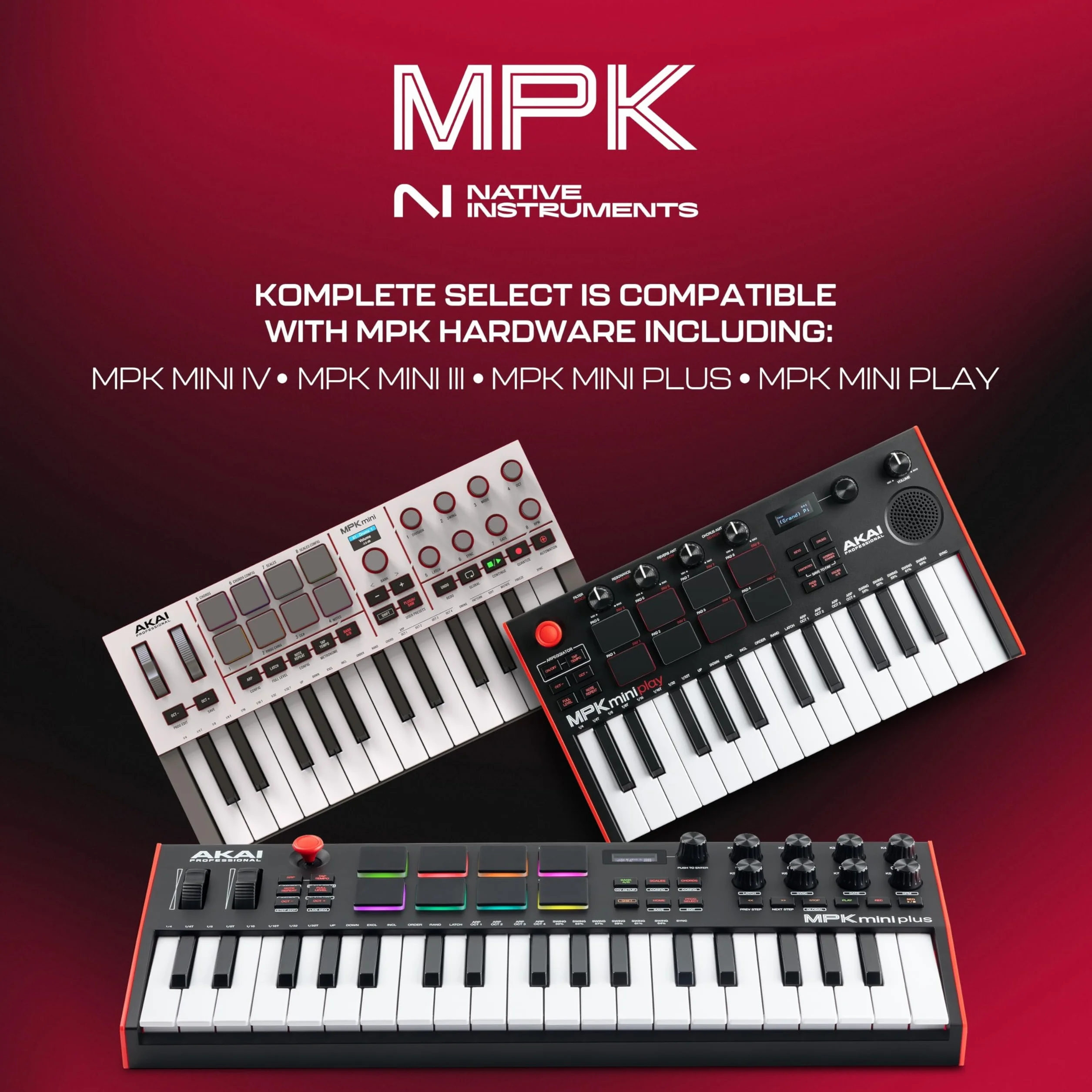 Akai Professional MPK Mini IV Klawiatura MIDI USB-C dla Początkujących i Producentów- Pady Perkusyjne MPC, Koła Pitch & Mod, Oprogramowanie do Produkcji, Pakiet Pźwiękowy Native Instruments, Szary