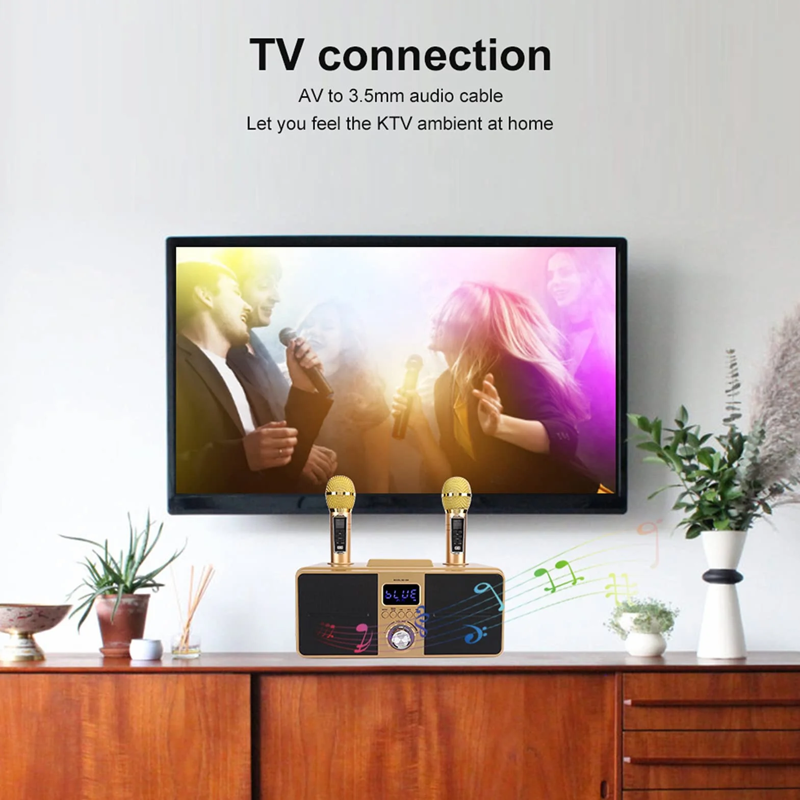 Przenośny zestaw mikrofonów do karaoke z podwójnym mikrofonem bezprzewodowym, Bluetooth 4.2, karta pamięci, AUX, dysk flash USB do domowej karaoke, spotkania, imprezy, kościoła itp. (złoty)