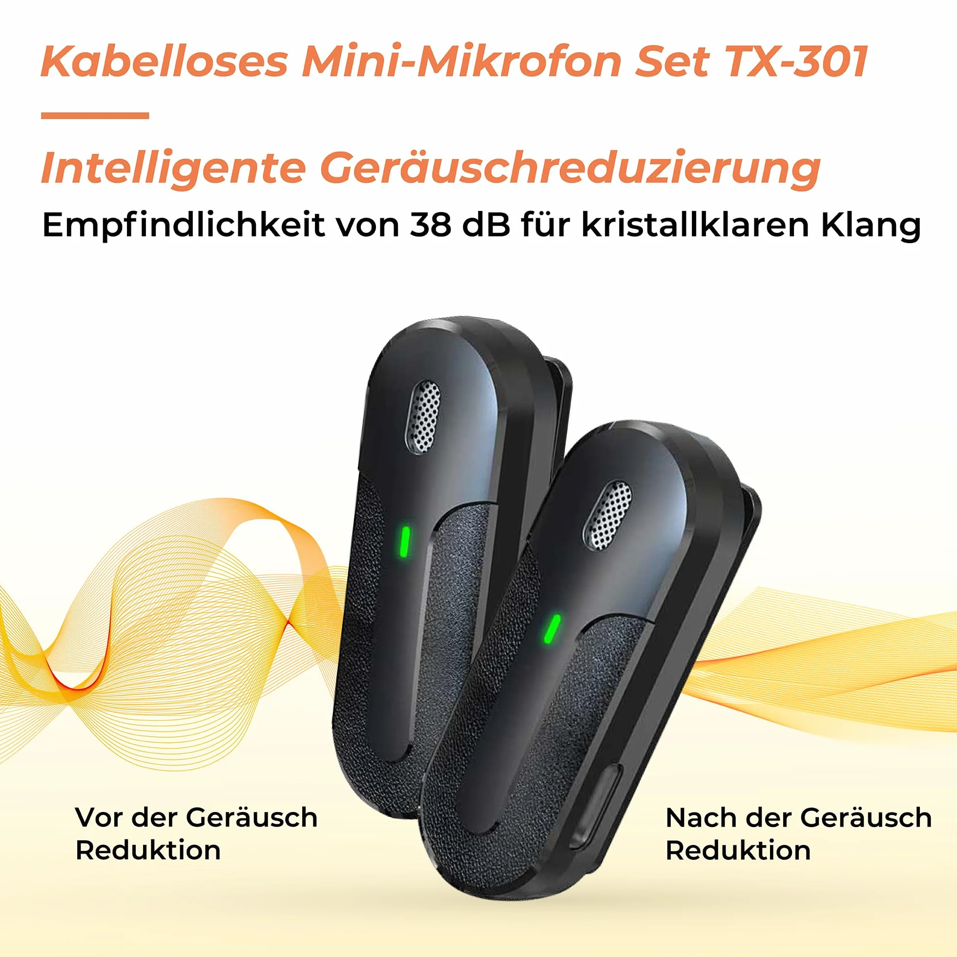 Technaxx Podwójny bezprzewodowy mini mikrofon TX-301 – 2 bezprzewodowe mikrofony krawatowe z inteligentną redukcją szumów, odbiornik USB-C, etui ładujące, klips - idealny do podcastów i nagrywania